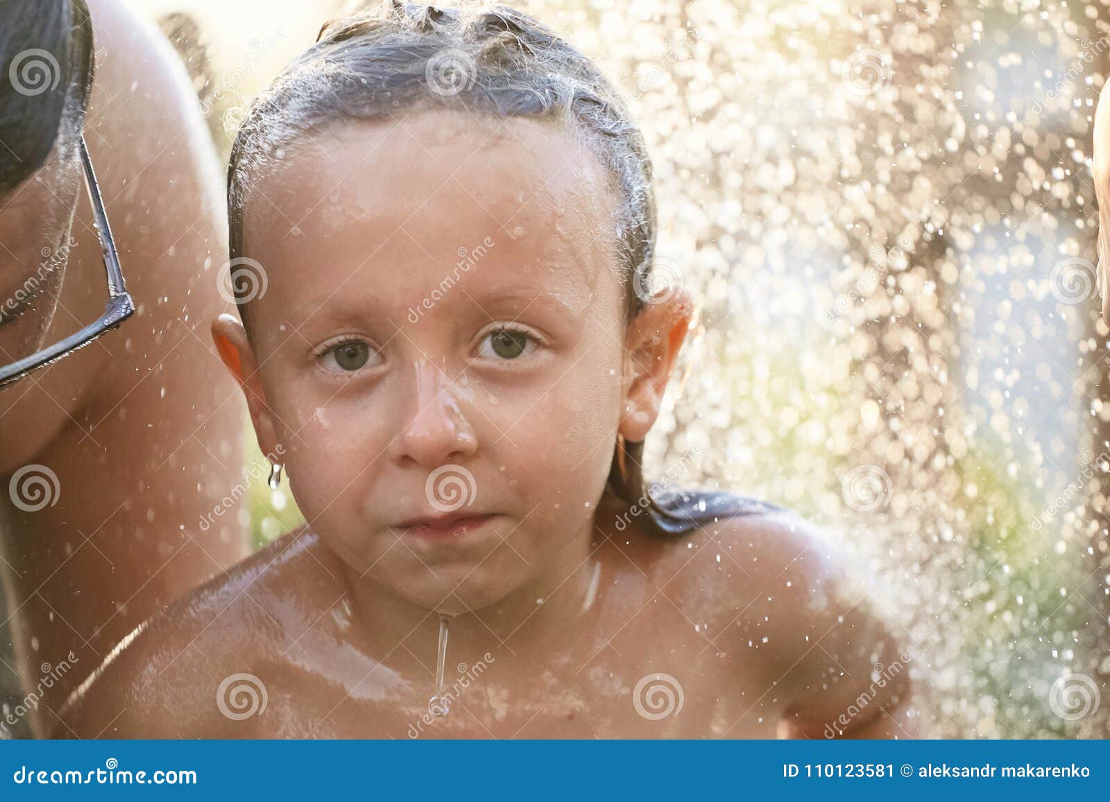 Water Fun Girl In The Shower Splashing Water Stock Image Image Of
