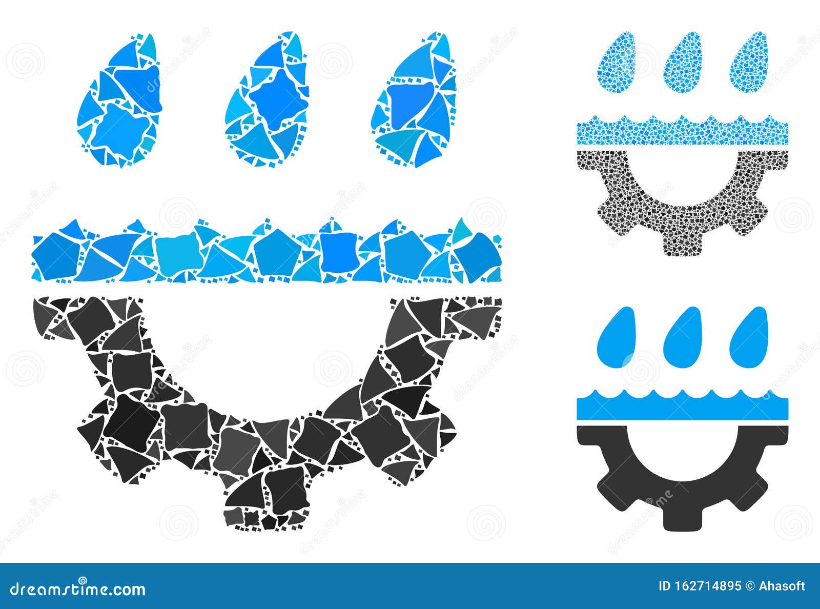 Water Gear Drops Composition Icon of Irregular Elements Stock