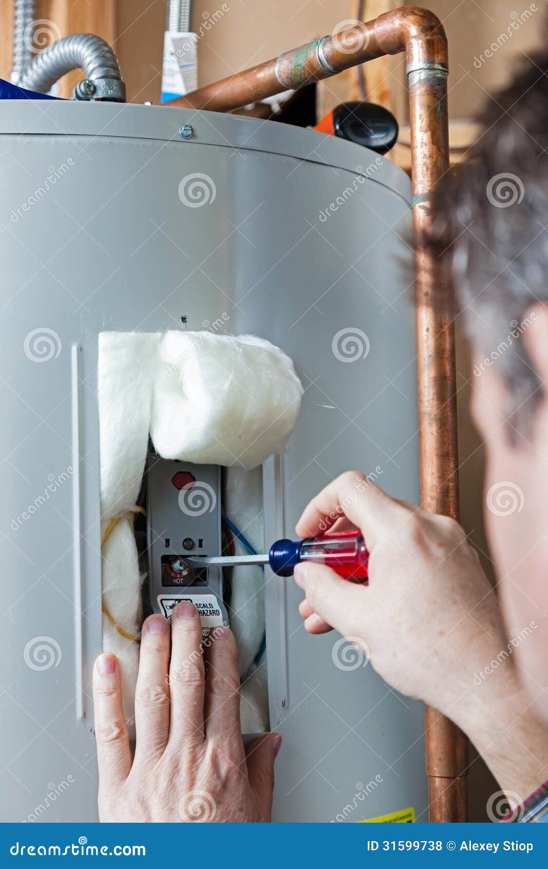 Water heater maintenance stock photo. Image of residential 31599738