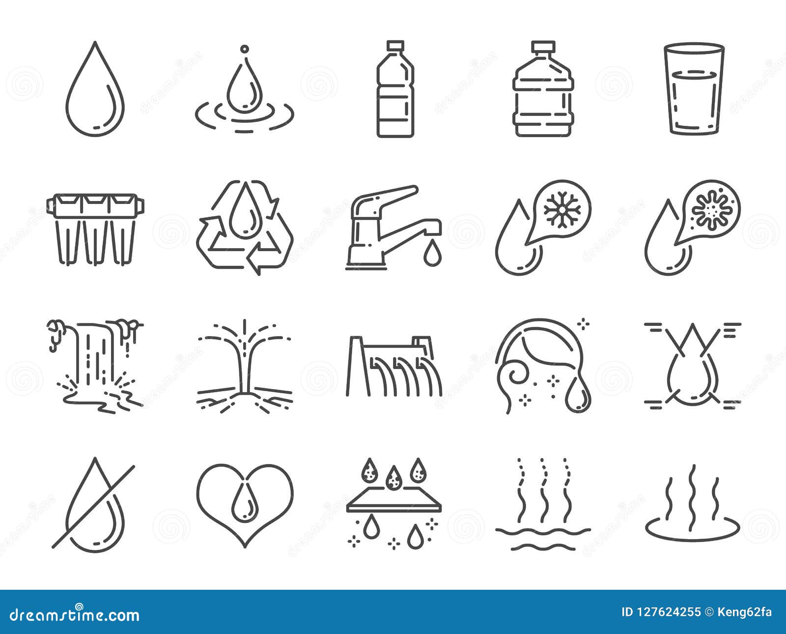 water icon set. included icons as water drop, moisture, liquid, bottle, litter and more.