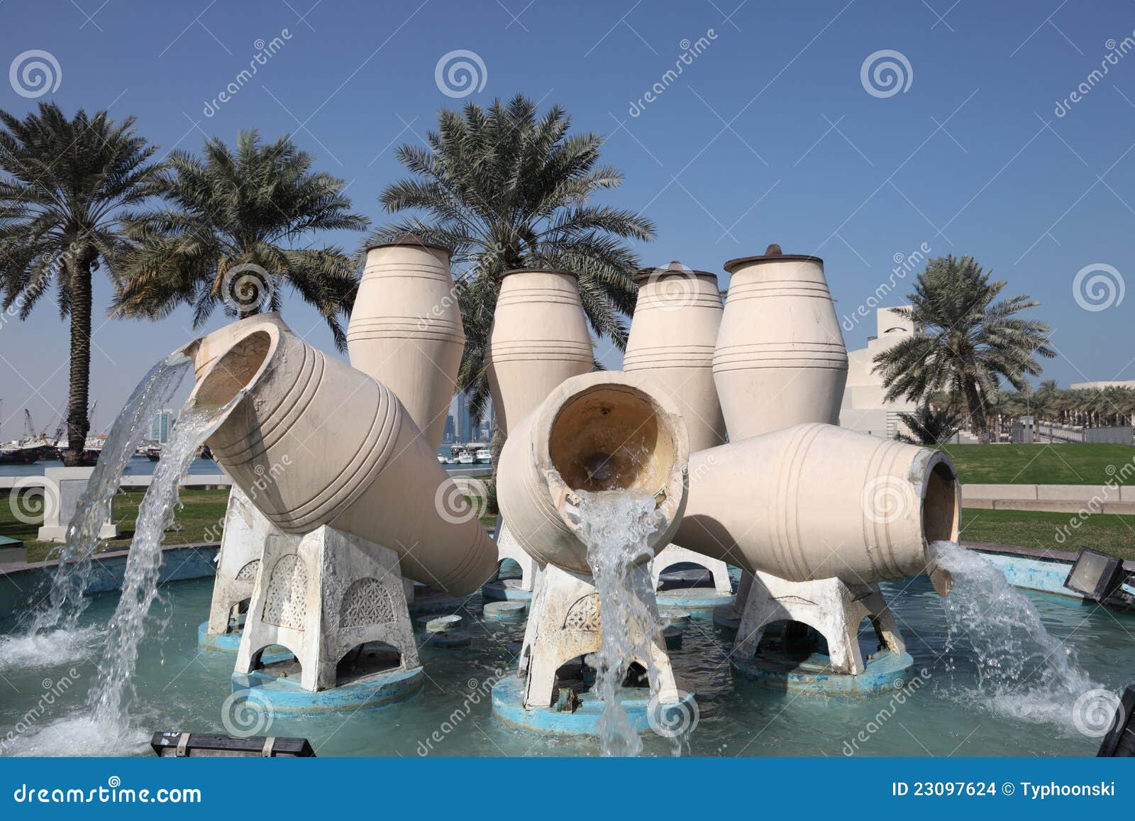 Water jar fountain in Doha stock photo. Image of water 23097624