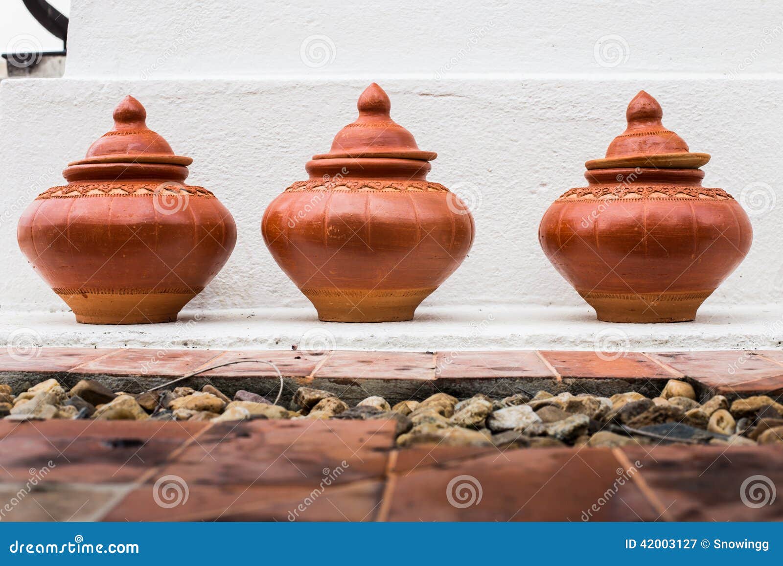 Water Jars of the Ancient Thai Temple in Thailand. Stock Image Image