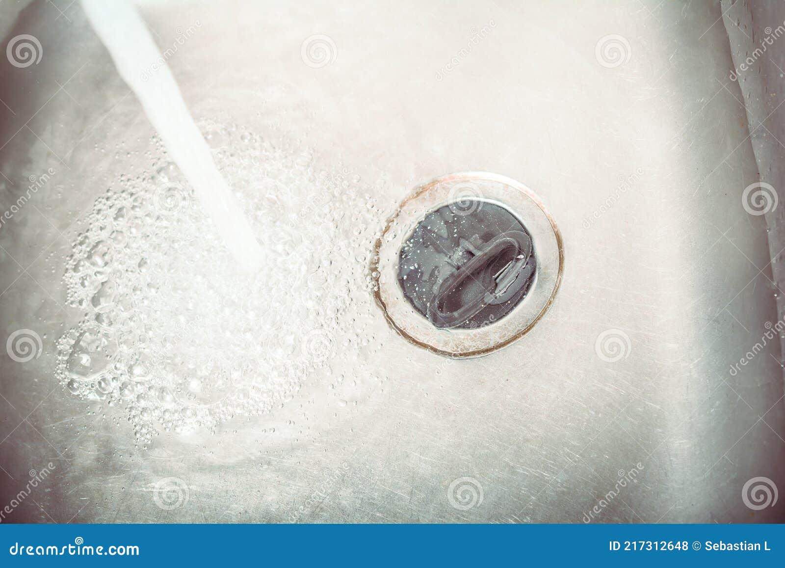 Water Jet Streaming in a Sink with Set Drain Plug Stock Photo Image