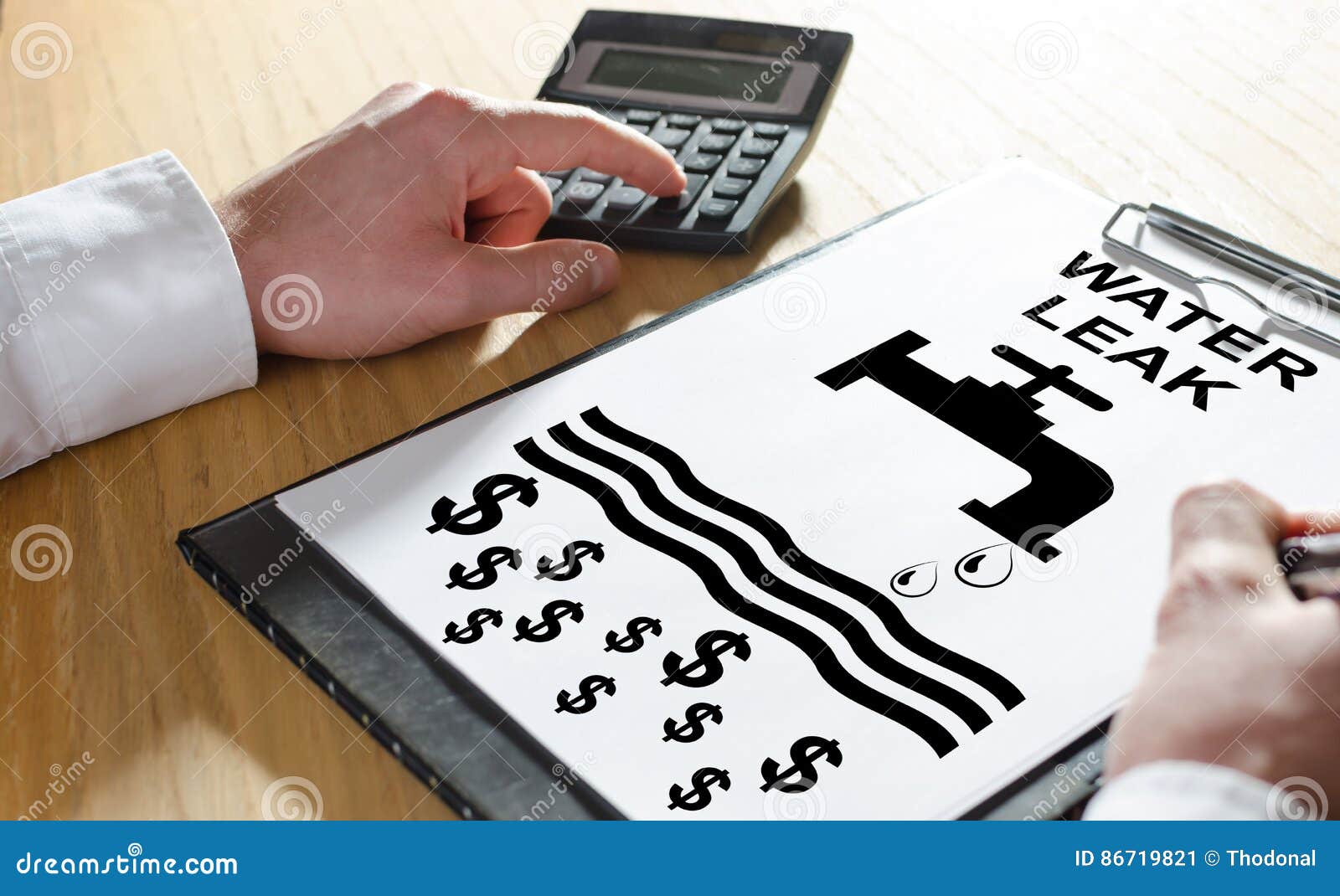 Water Leak Concept on a Clipboard Stock Image Image of water