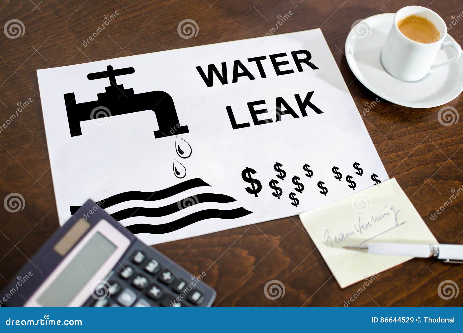 Water Leak Concept on a Paper Stock Image Image of leaking, plumbing
