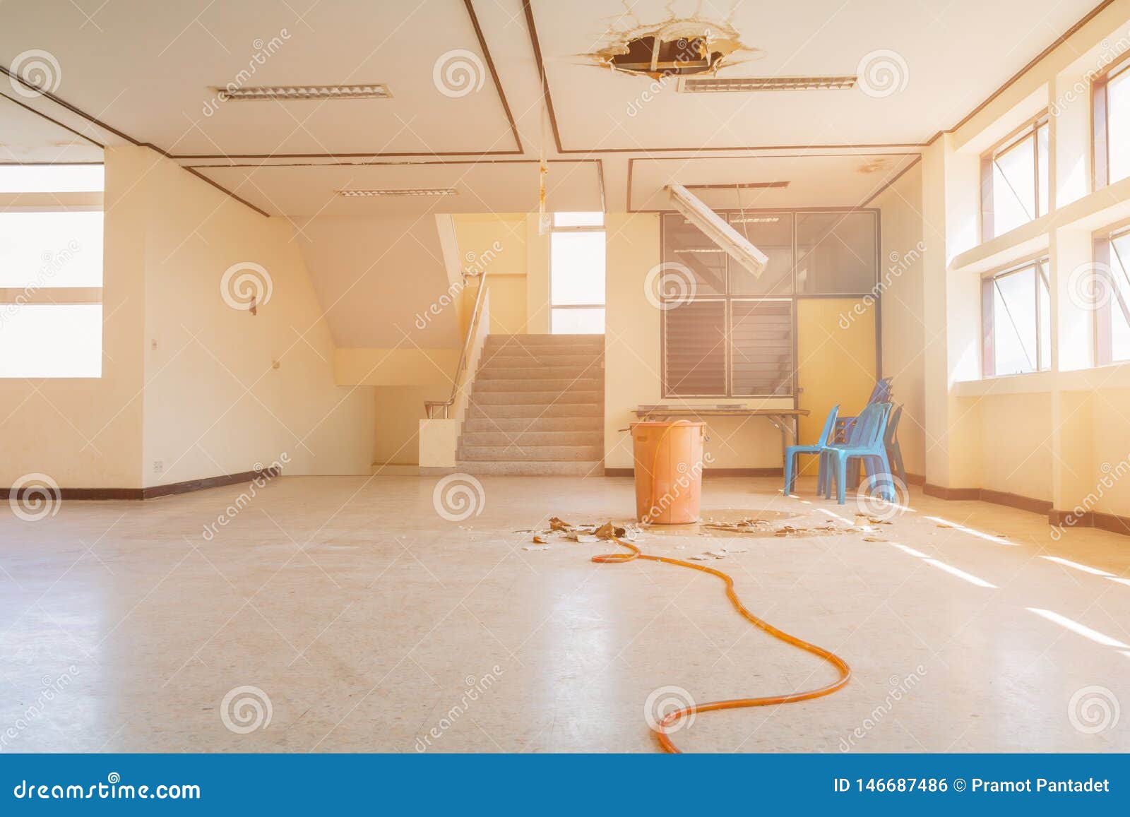 Water Leak Drop In Red Tank Interior Office Building In From