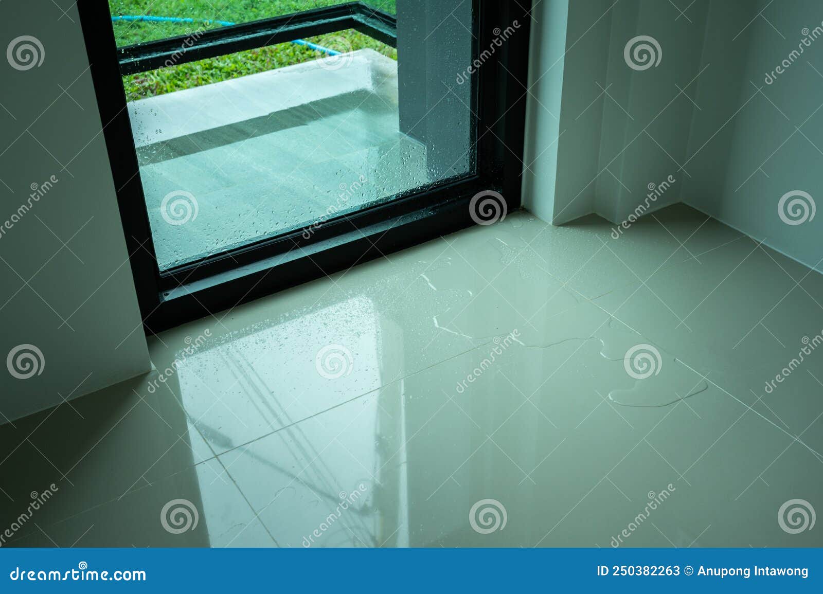 water leaking on tile floor.