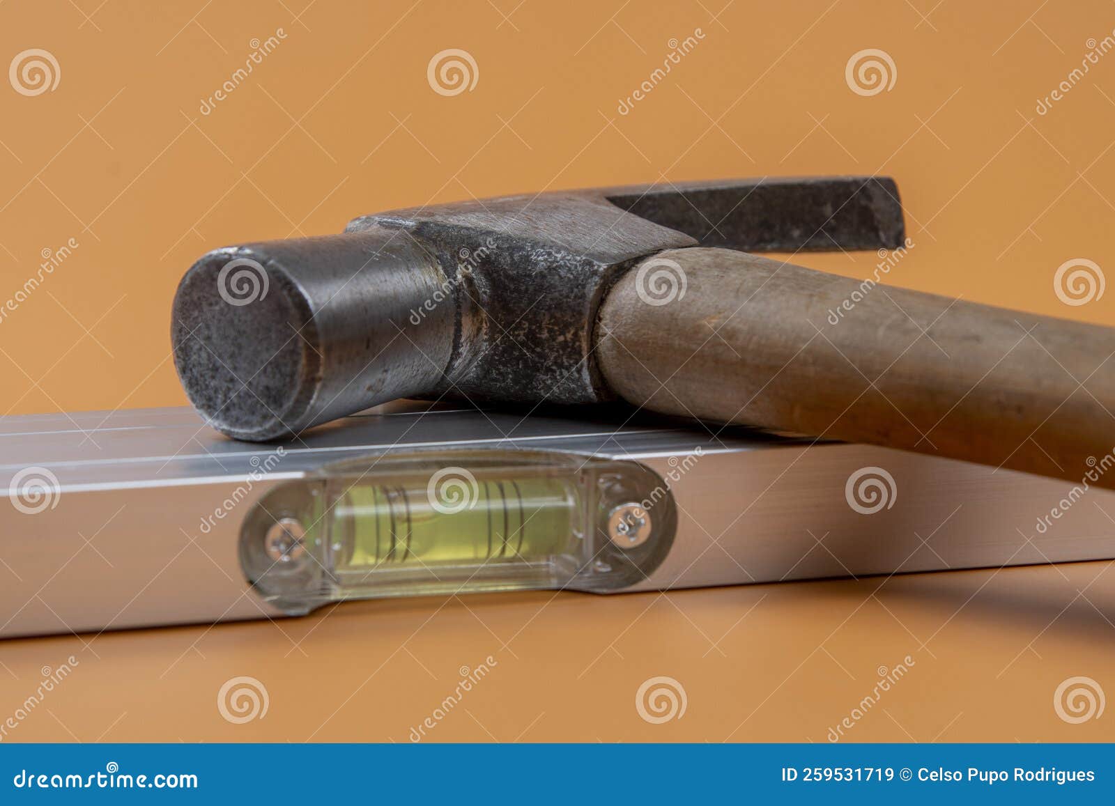 Water Level and Hammer Used by Mason in Civil Construction Work Stock Image Image of level