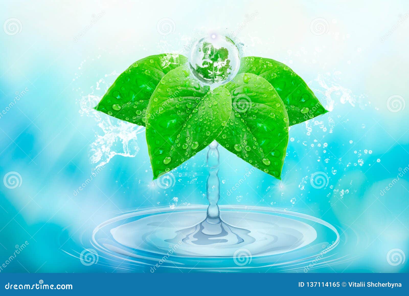 Water is Life. Splashes of Pure Water Give Birth To a Planet on Green  Leaves with Drops and Splashes Stock Image - Image of growth, born:  137114165