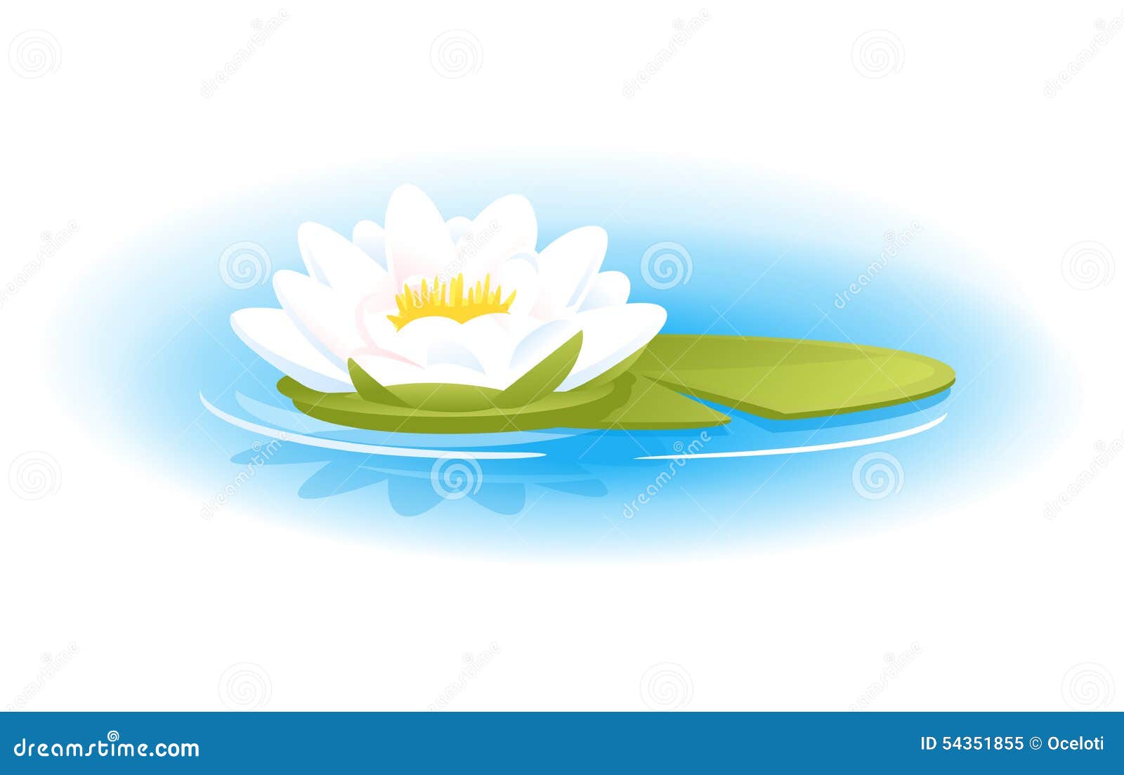 Water lilly. Één stroomversnellinglelie met groen blad op blauw water
