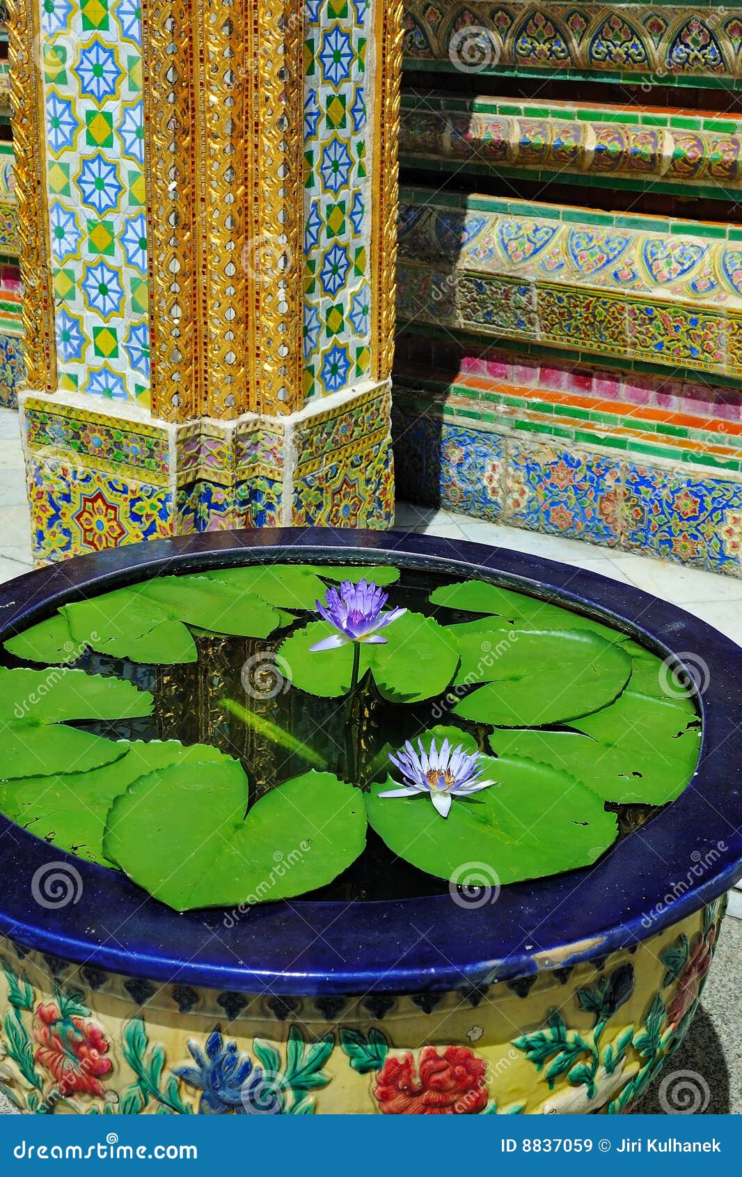 Water Lily and Ornamental Mosaic Wall Stock Image Image of building