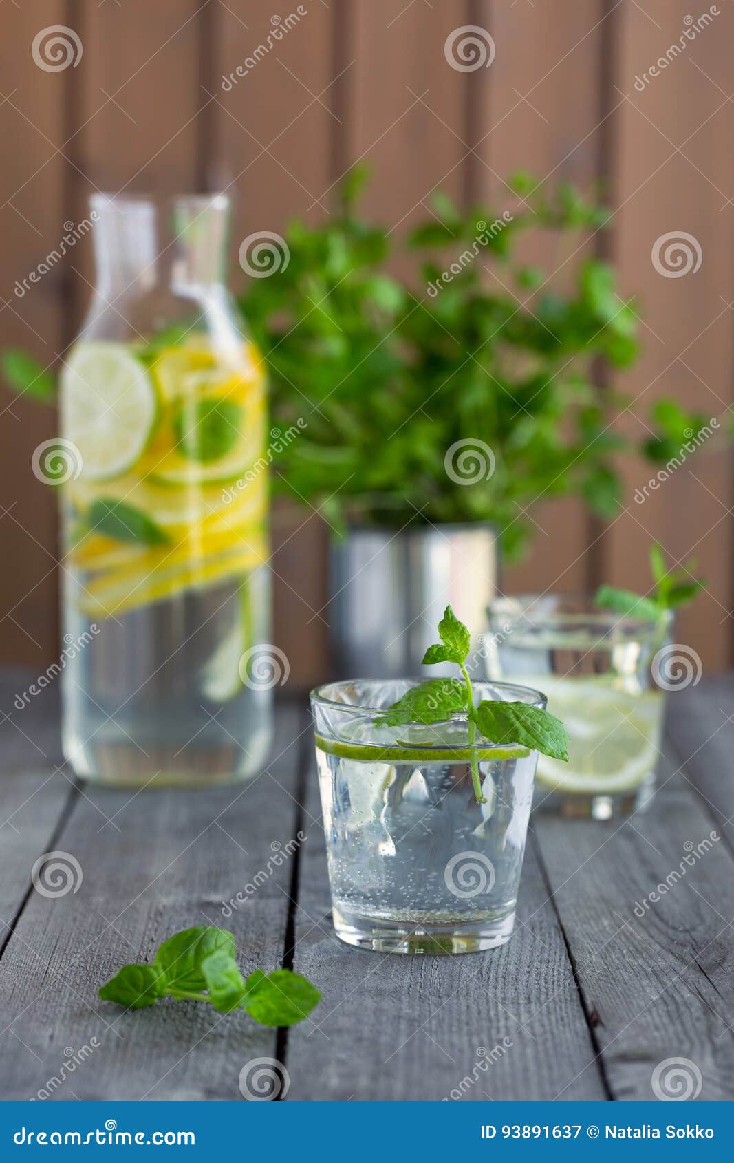 Water with Lime and Mint in Glasses Stock Image Image of life