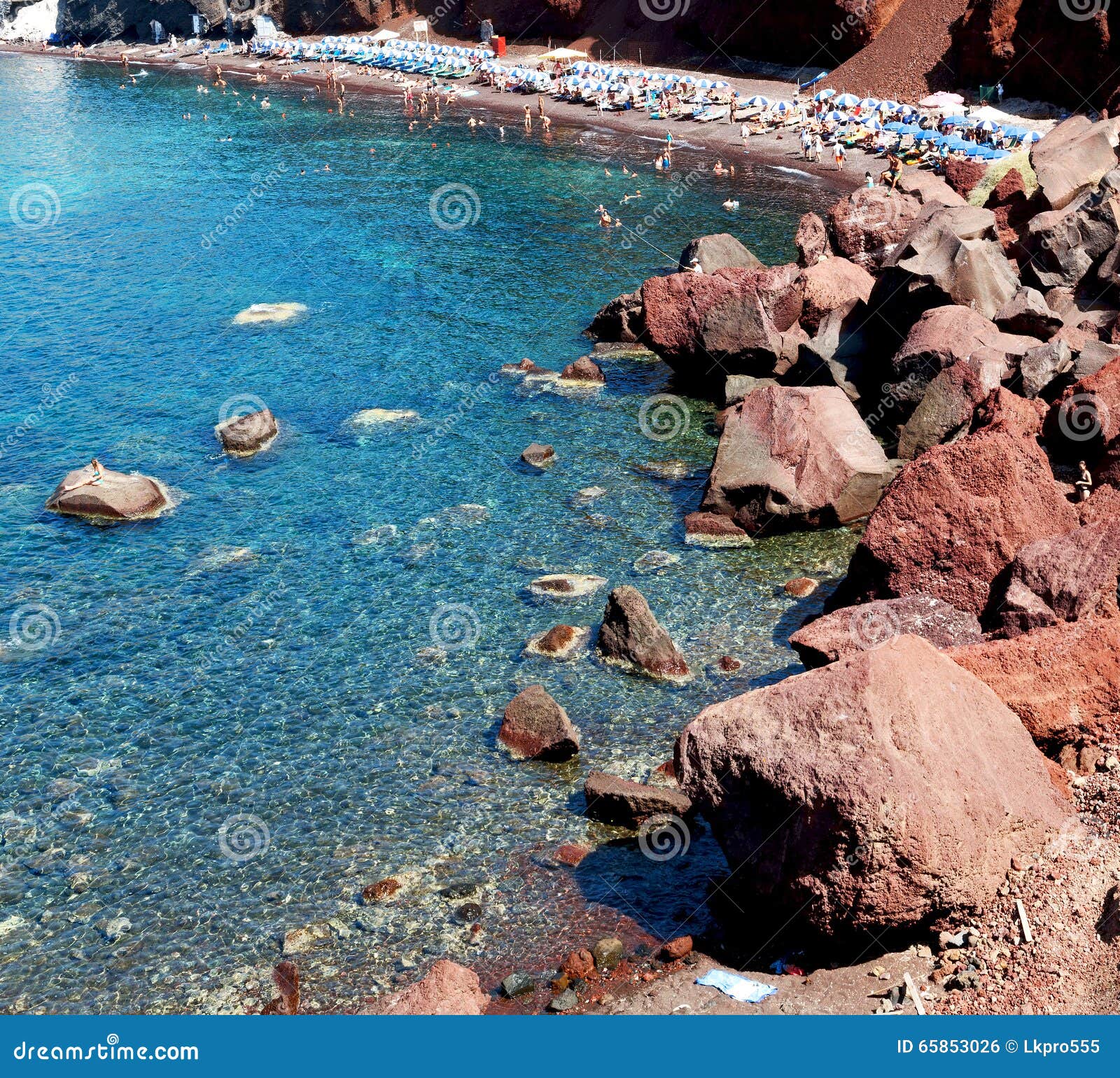 Water and Mediterranean Coastline Sea Red Beach in Santorini G ...