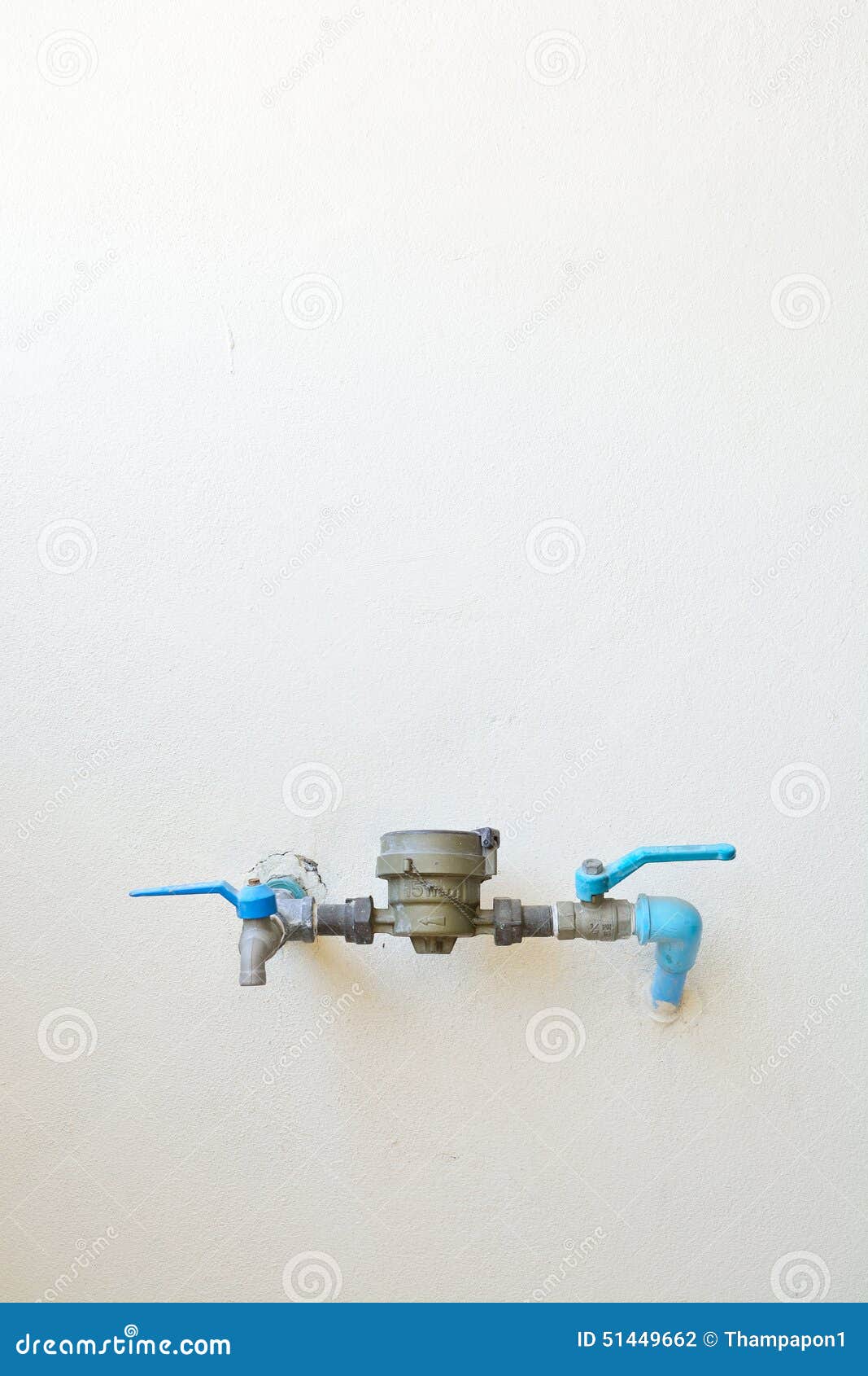 Water Meter and Valve with Pipe on White Wall Stock Photo Image of