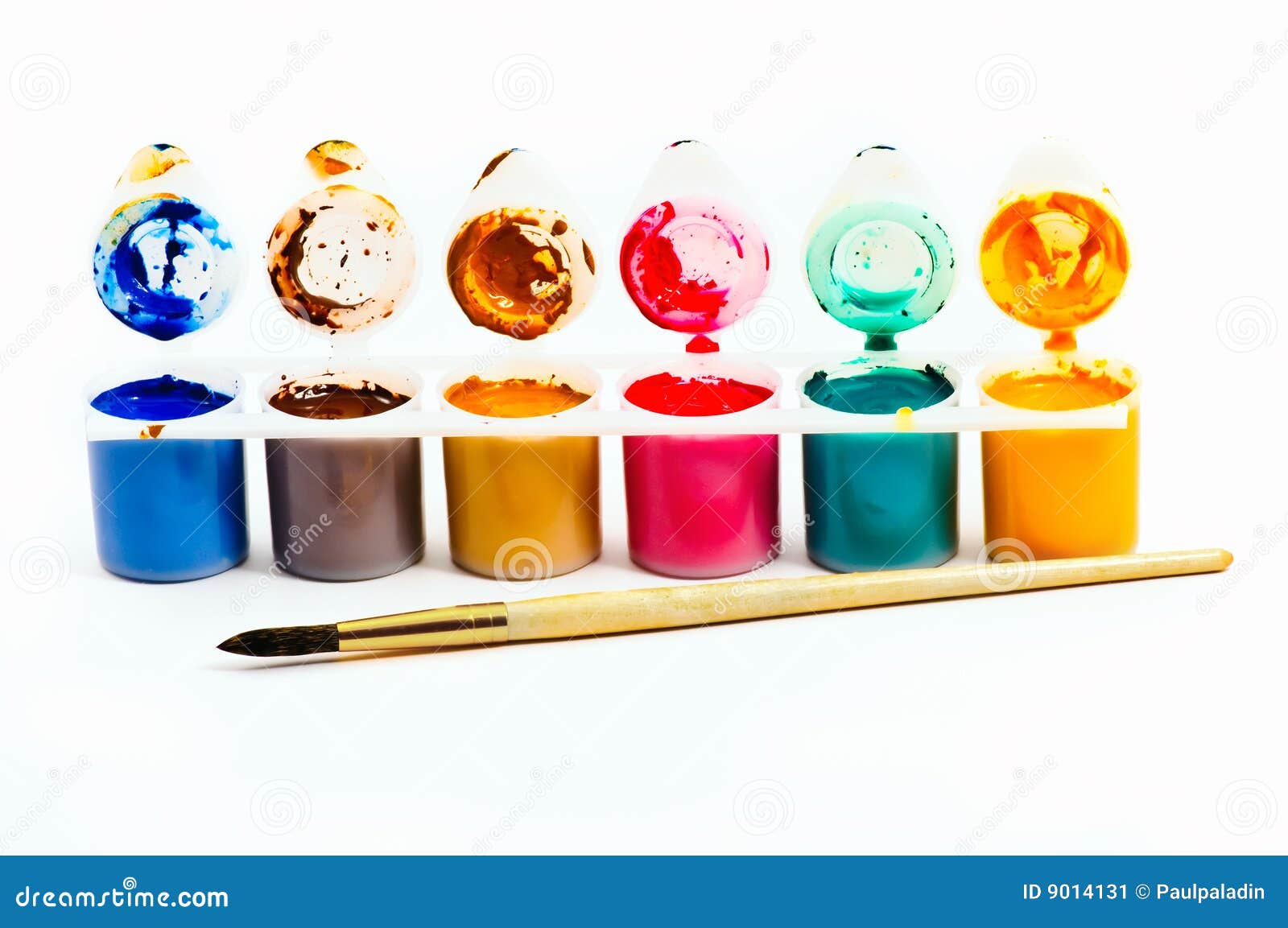 Water paints set and brush stock image. Image of graphic 9014131