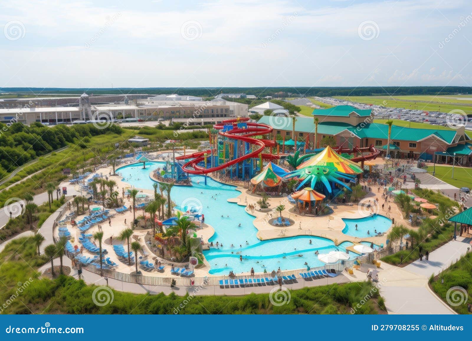 Water Park Featuring Wave Pool with Towering Waves and Water Park Games