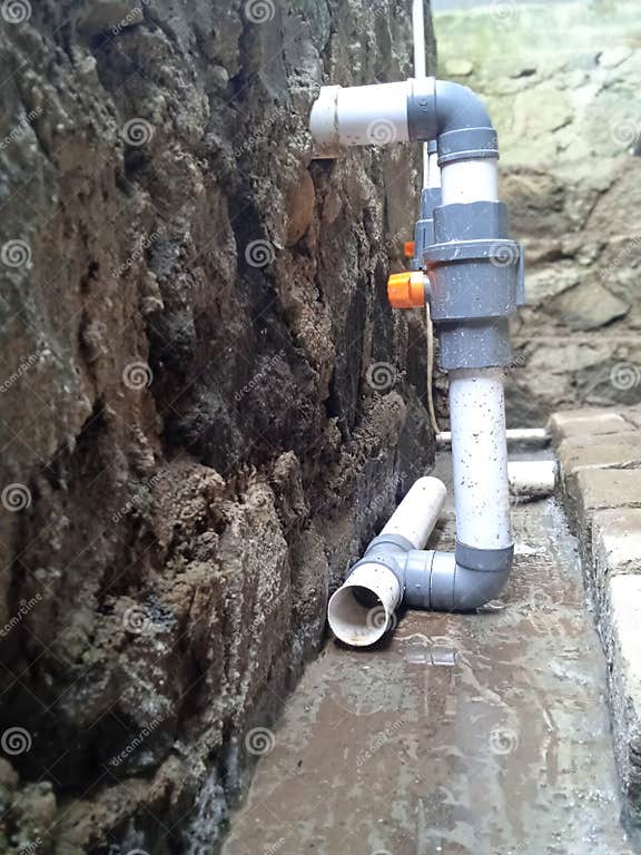 Water Pipe Manual Drain System for Fish Pond Stock Photo Image of