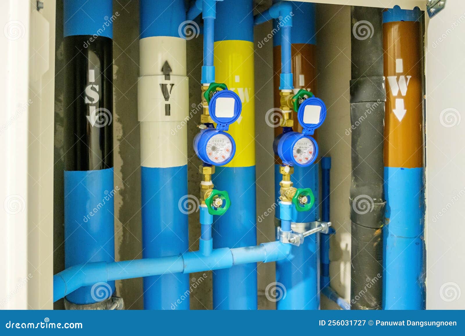 Water Pipe System and Meter in Building Stock Image Image of