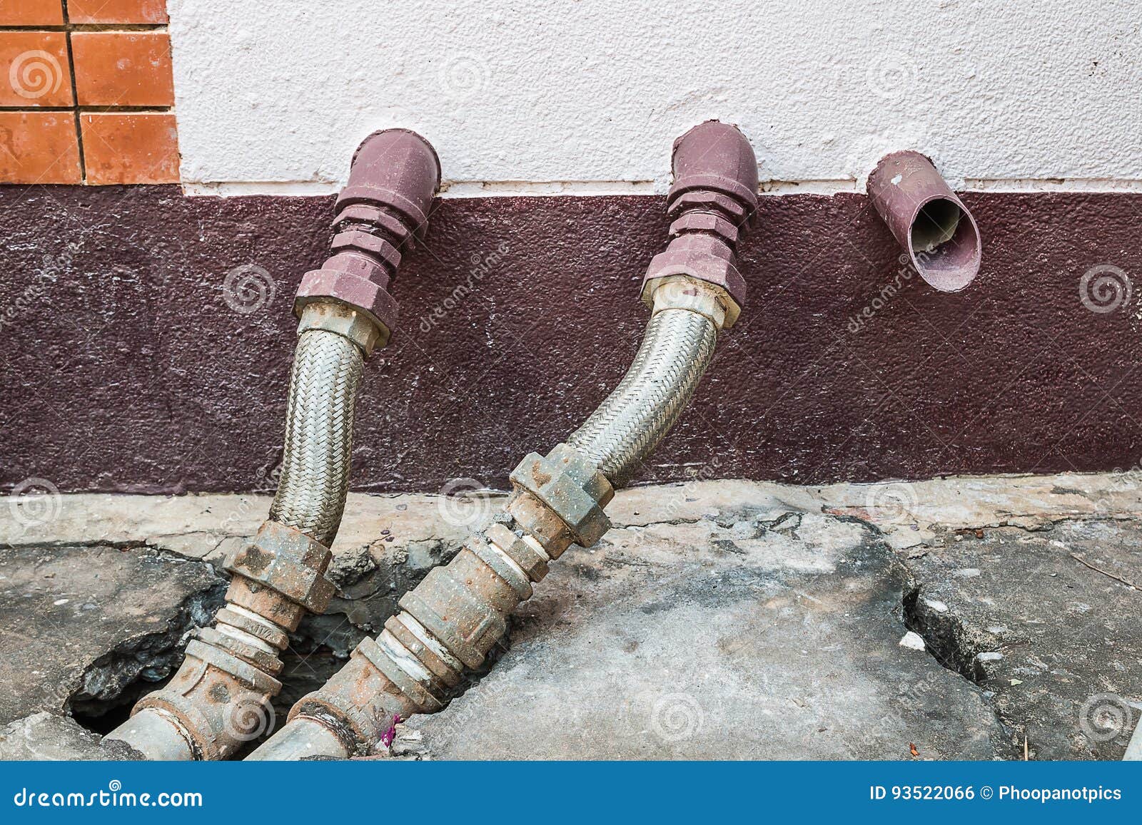 Water pipe from wall stock photo. Image of sewer, iron 93522066