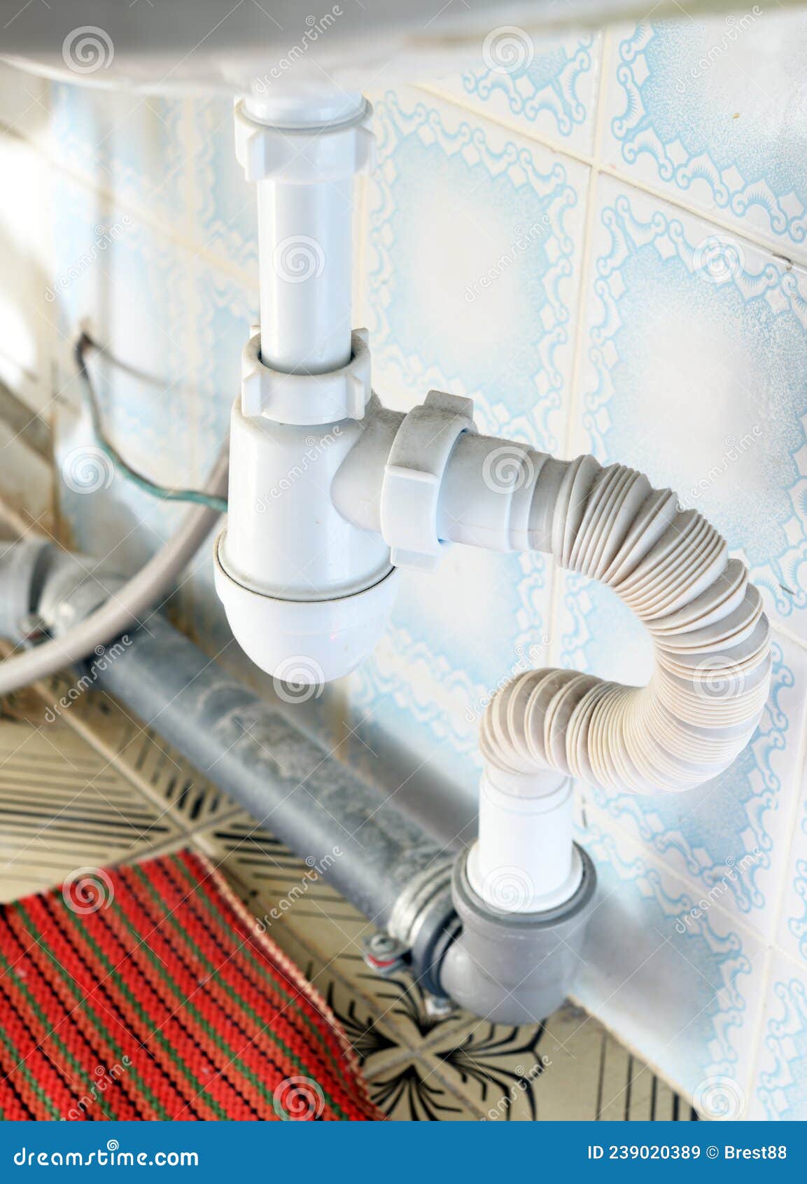 Water Pipes Under Sink Closeup. Stock Image Image of water, close