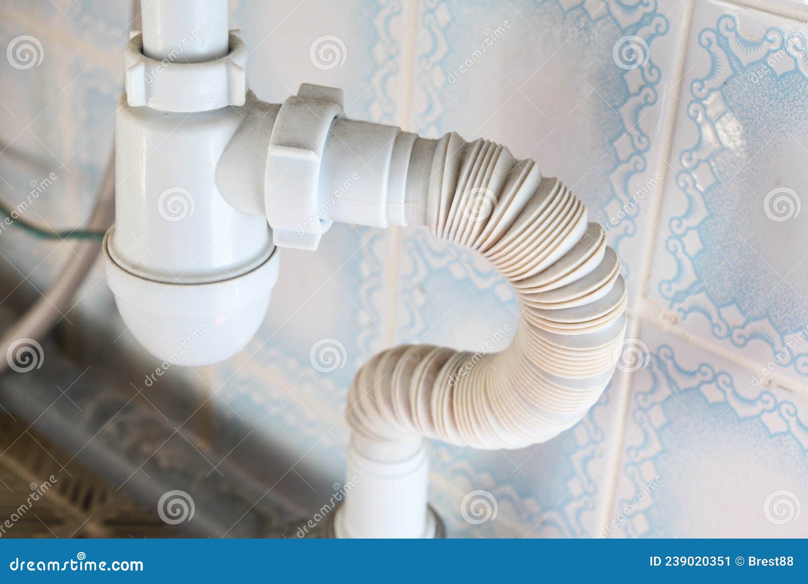 Water Pipes Under Sink Closeup. Stock Image Image of plastic, sink