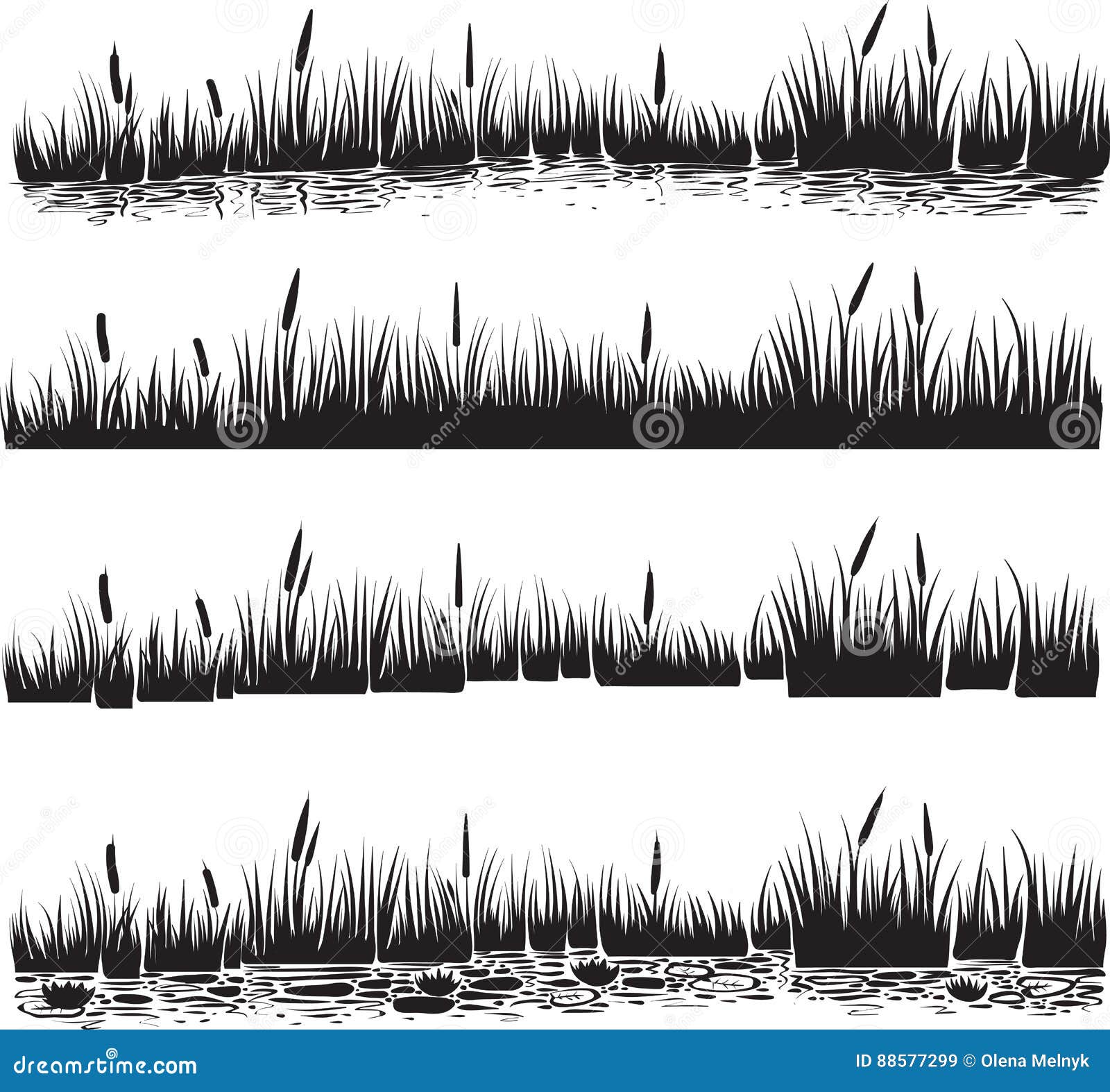 water plants set of reed or cattails. silhouette .