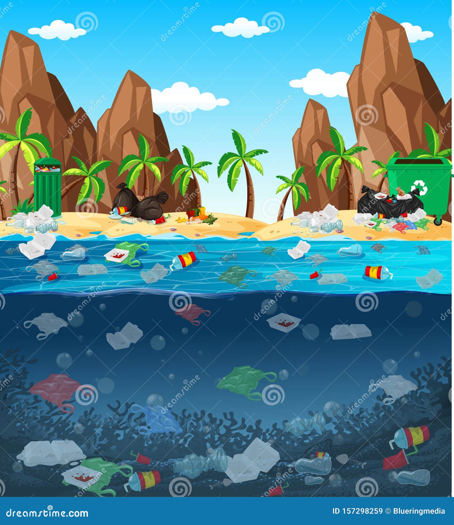 Water Pollution with Plastic Bags in Ocean Stock Vector - Illustration ...