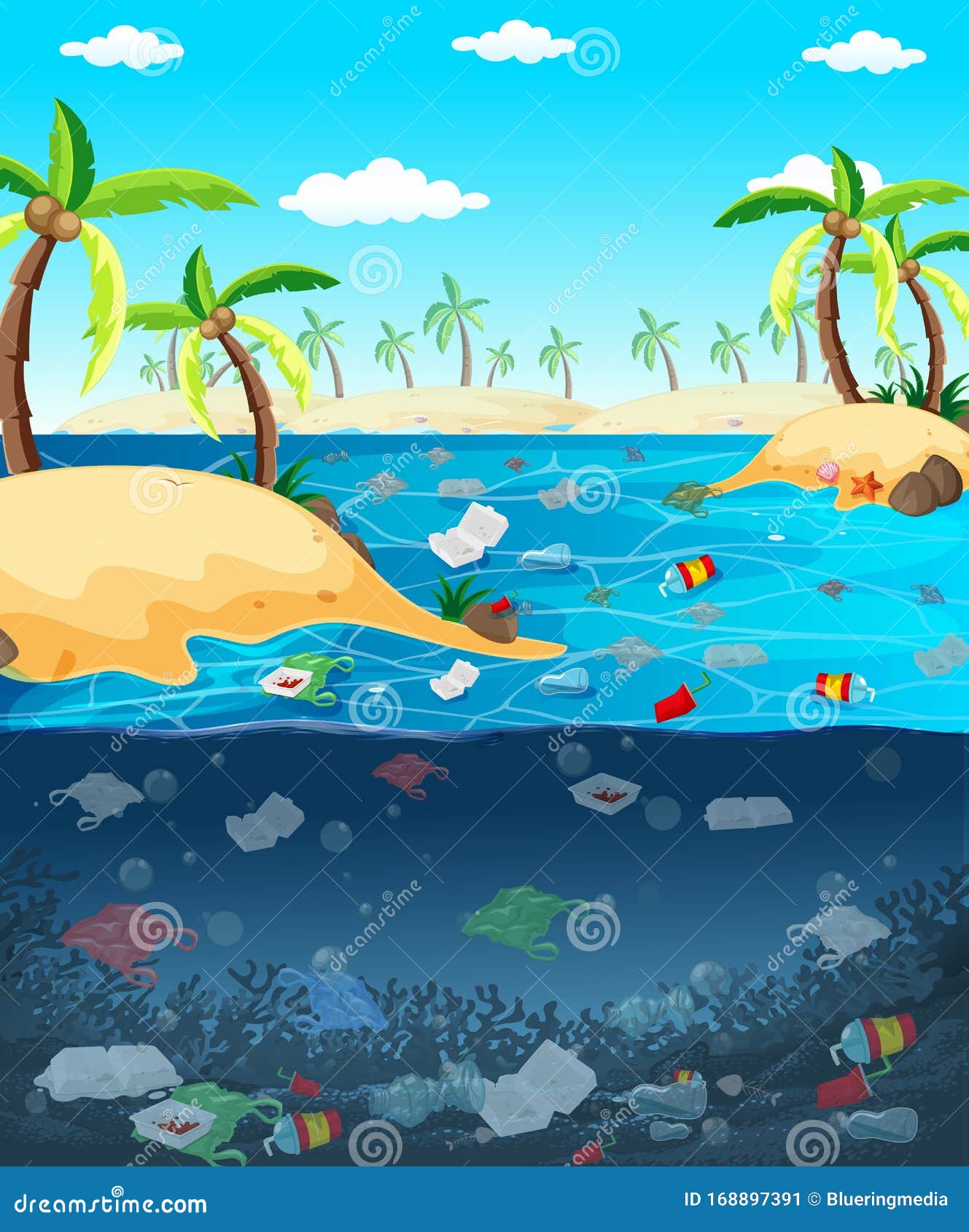 Water Pollution with Plastic Bags in Ocean Stock Vector - Illustration ...