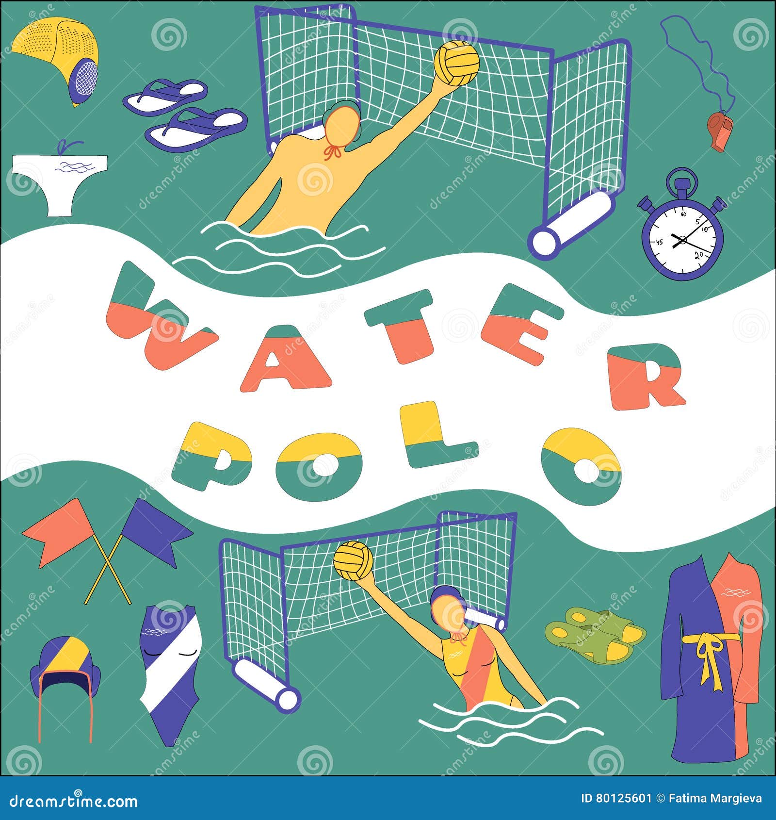 Download Water Polo Color Set On Blue Square Stock Vector - Illustration of athlete, muscular: 80125601