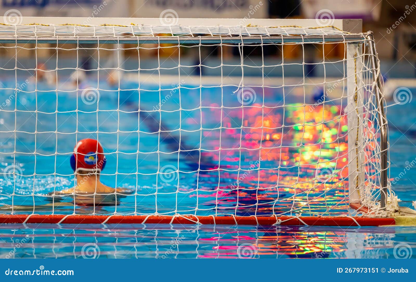 Waterpolo Match with Goalkeeper in Gate Stock Image Image of event