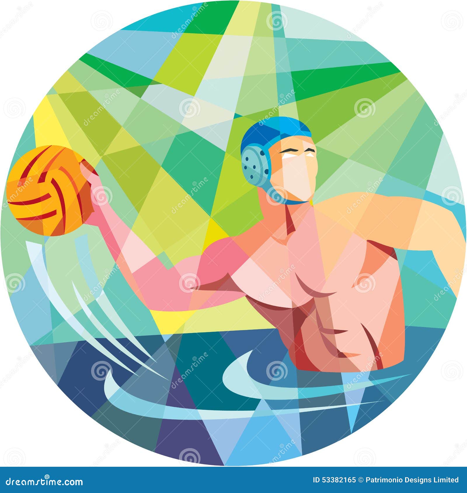 water polo player throw ball circle low polygon