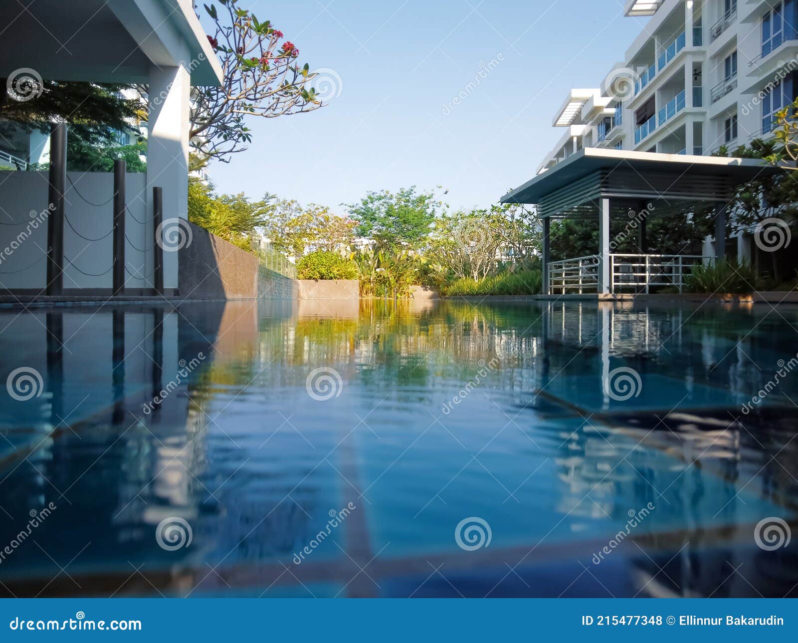 Water Pool in Courtyard in Apartment Complex of Condominium Editorial