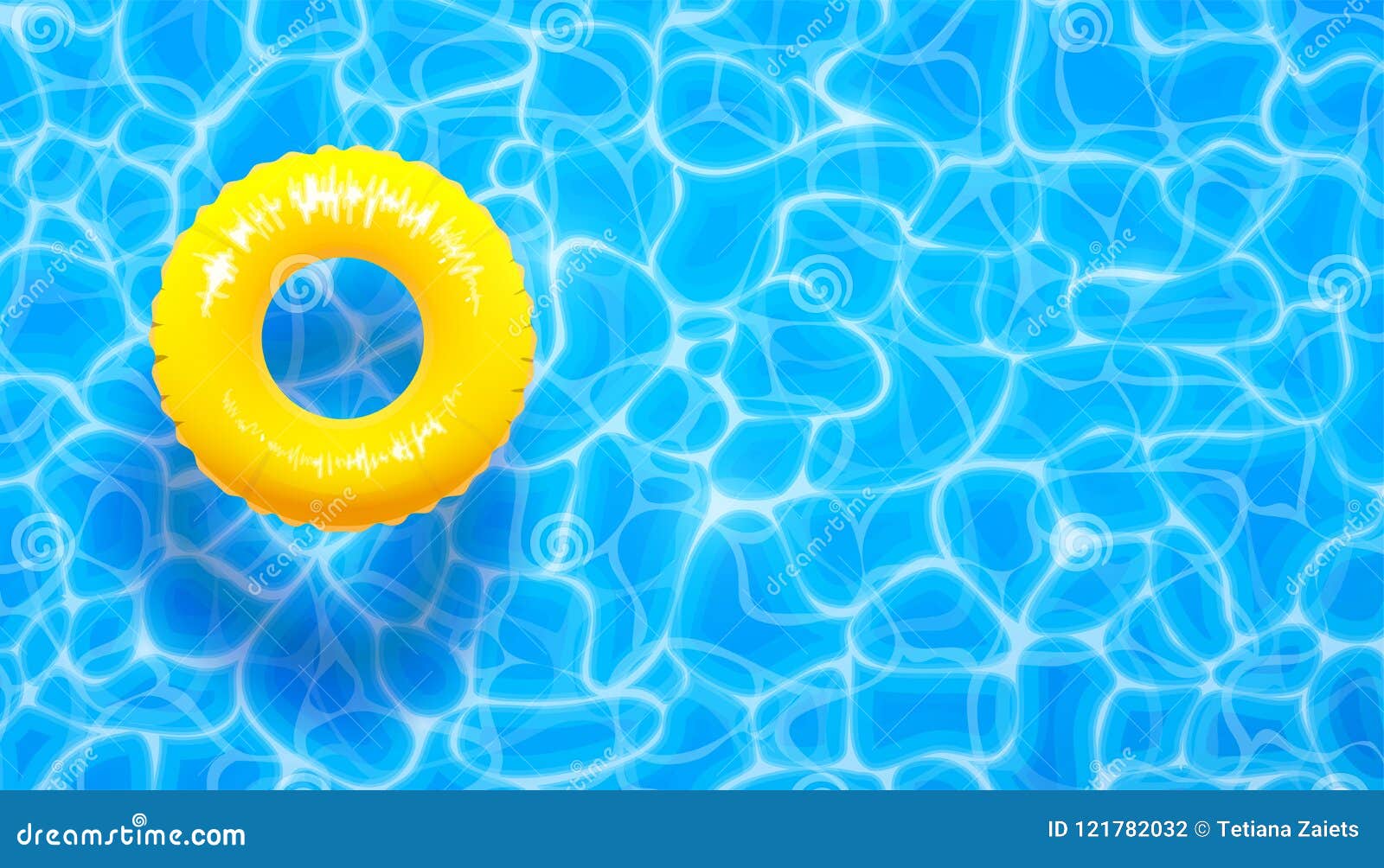 water pool summer background with yellow pool float ring. summer blue aqua textured background