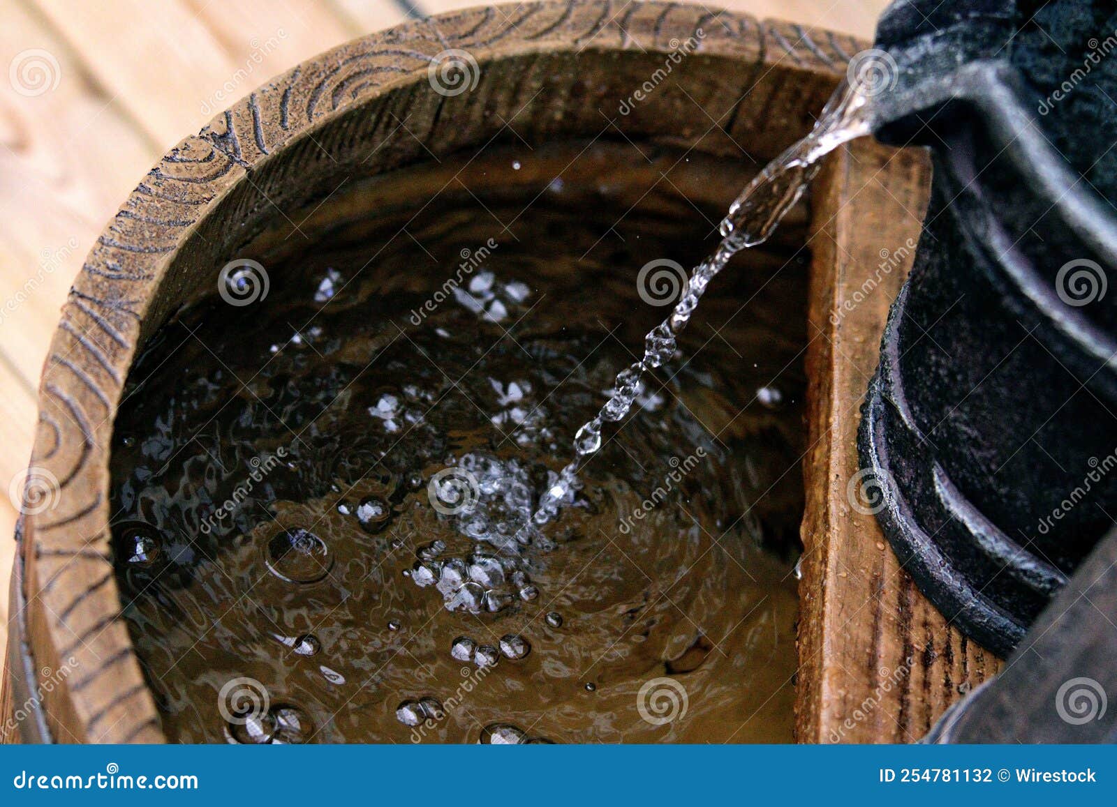 Water Pouring into a Wooden Barrel Stock Photo Image of fresh, drops