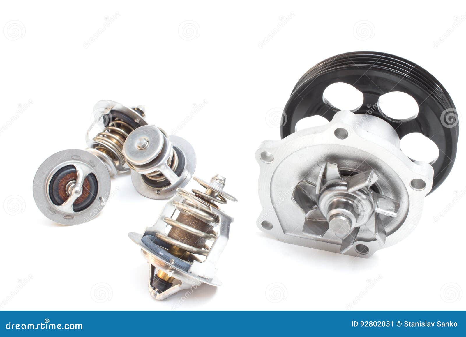 Water pump and thermostat stock image. Image of mechanical 92802031