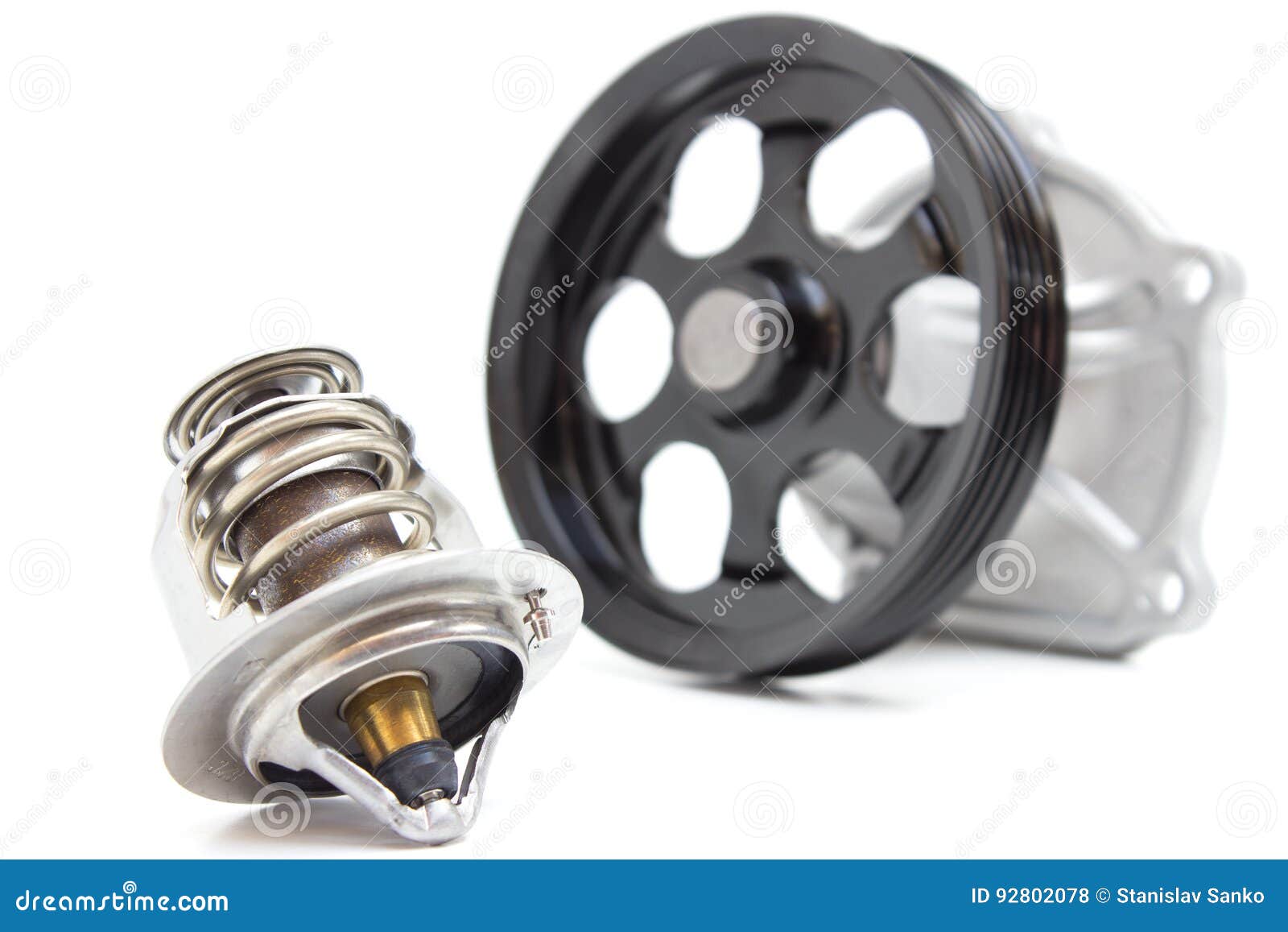 Water pump and thermostat stock photo. Image of automobile 92802078