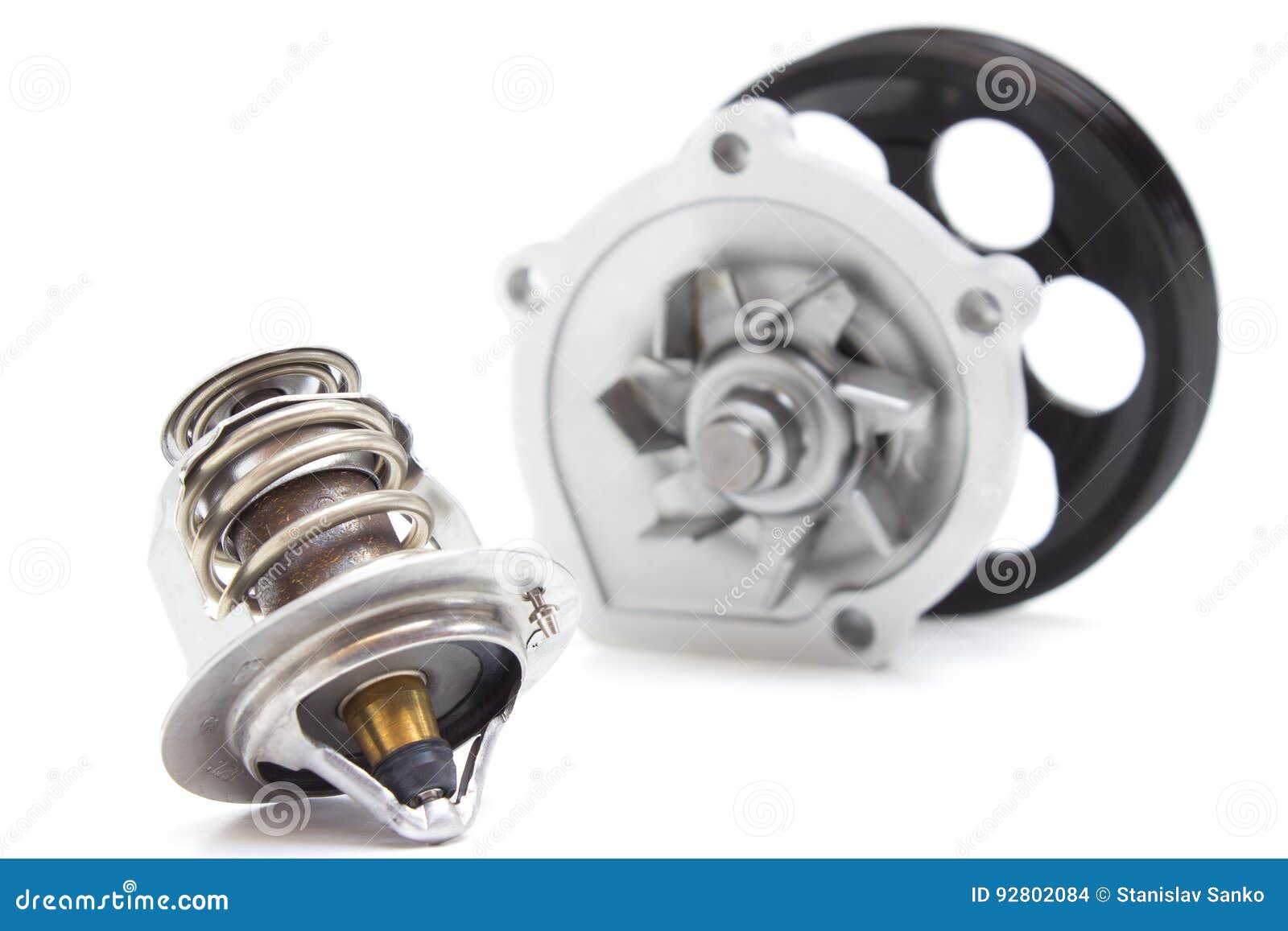 Water pump and thermostat stock photo. Image of engine 92802084