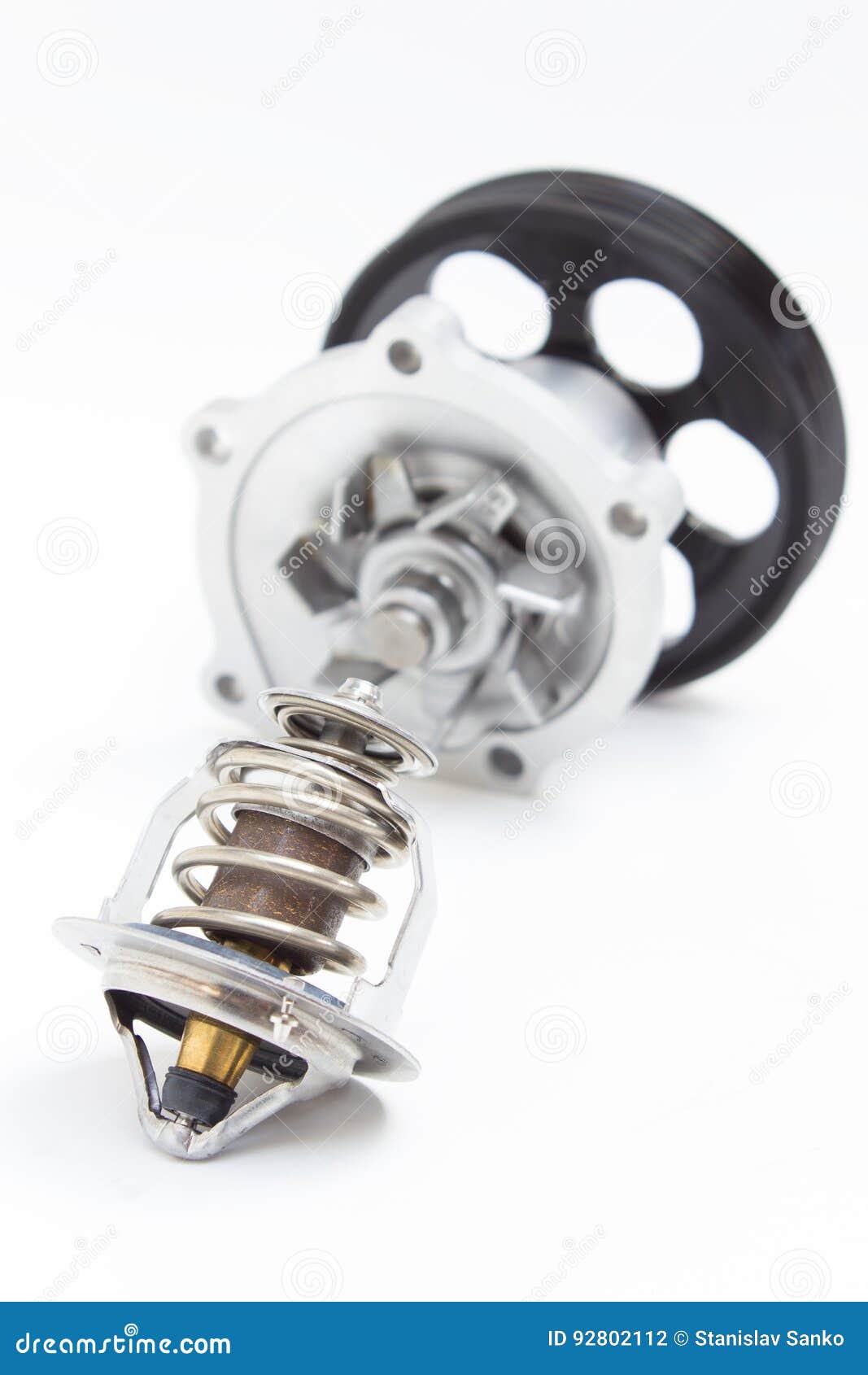 Water pump and thermostat stock photo. Image of clean 92802112