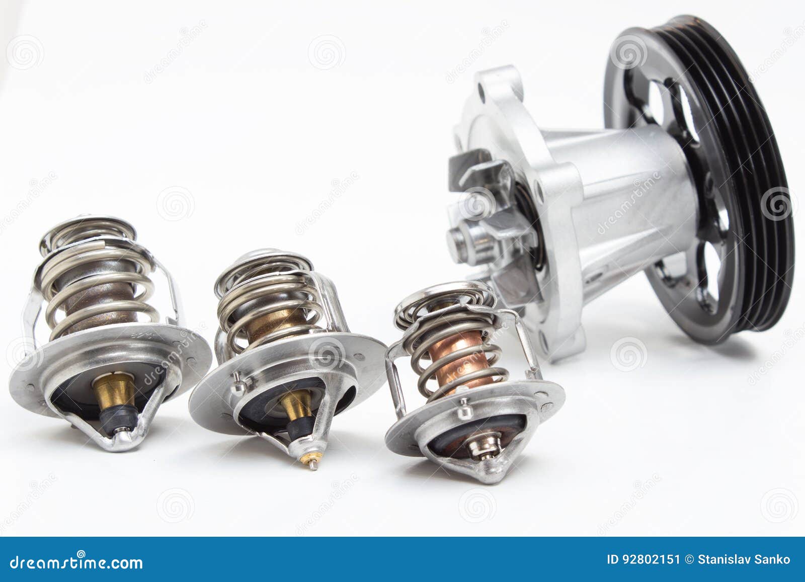 Water pump and thermostat stock image. Image of flap 92802151