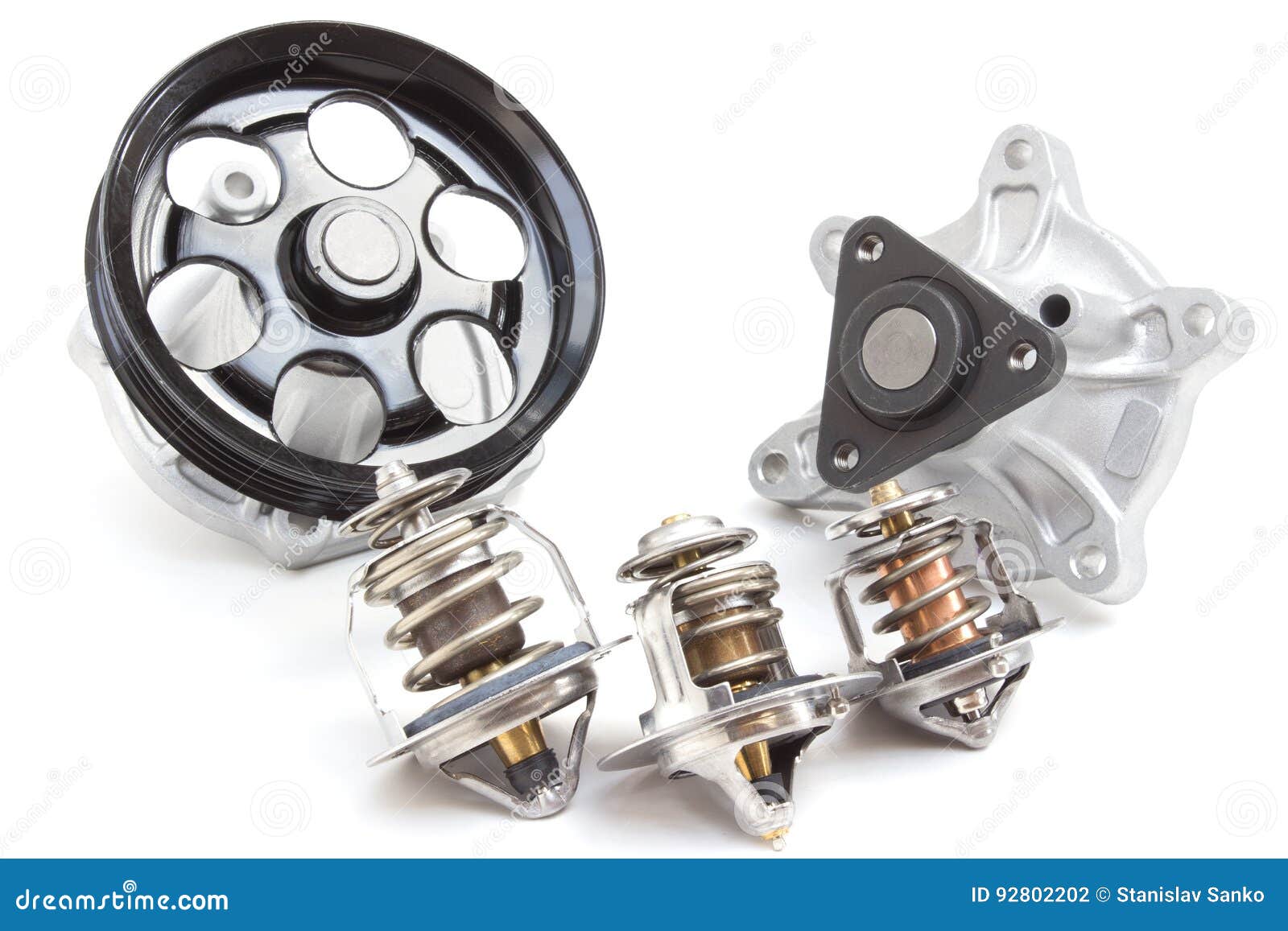 Water pump and thermostat stock photo. Image of mechanic 92802202