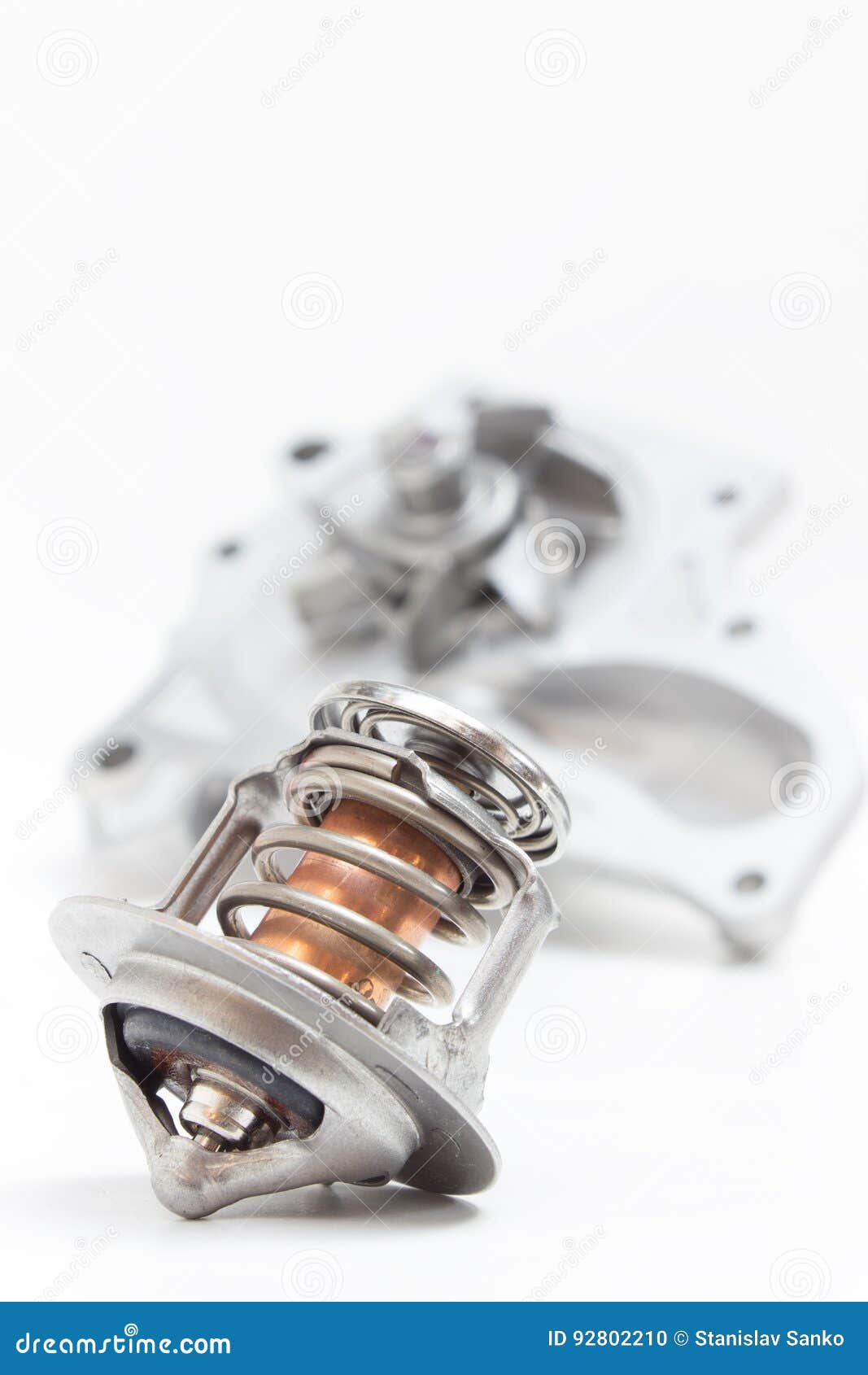 Water pump and thermostat stock photo. Image of metal 92802210