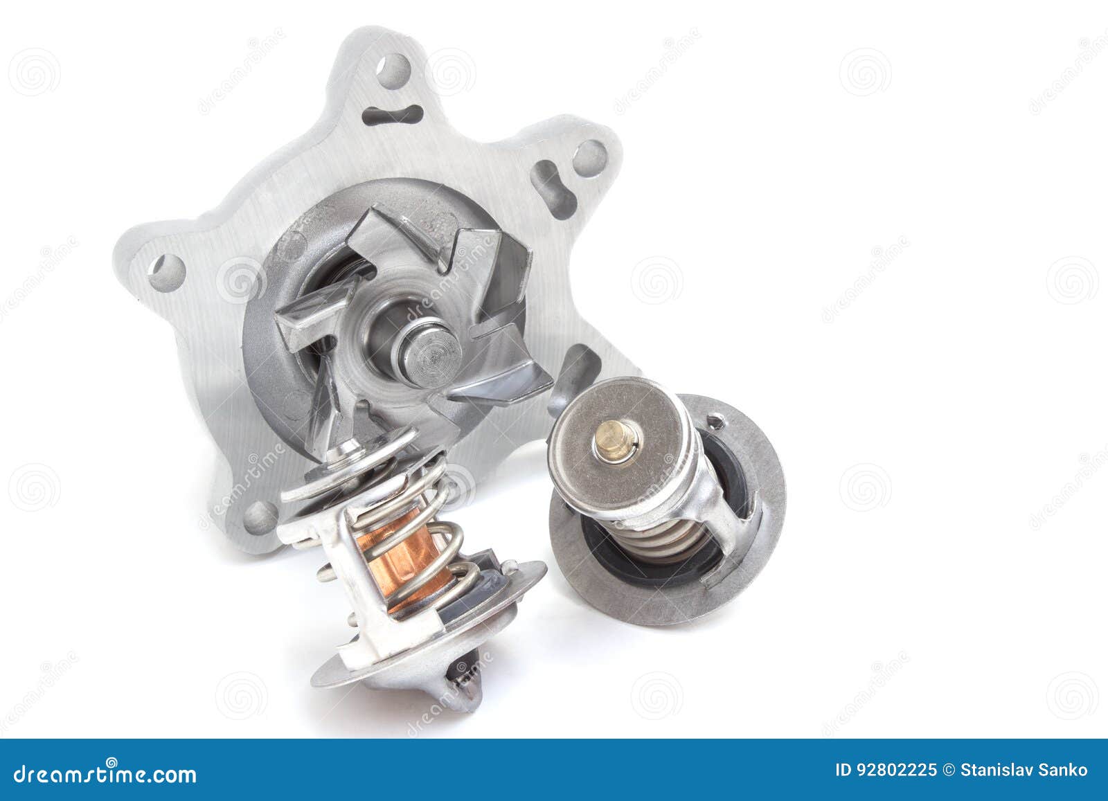 Water pump and thermostat stock image. Image of liquid 92802225
