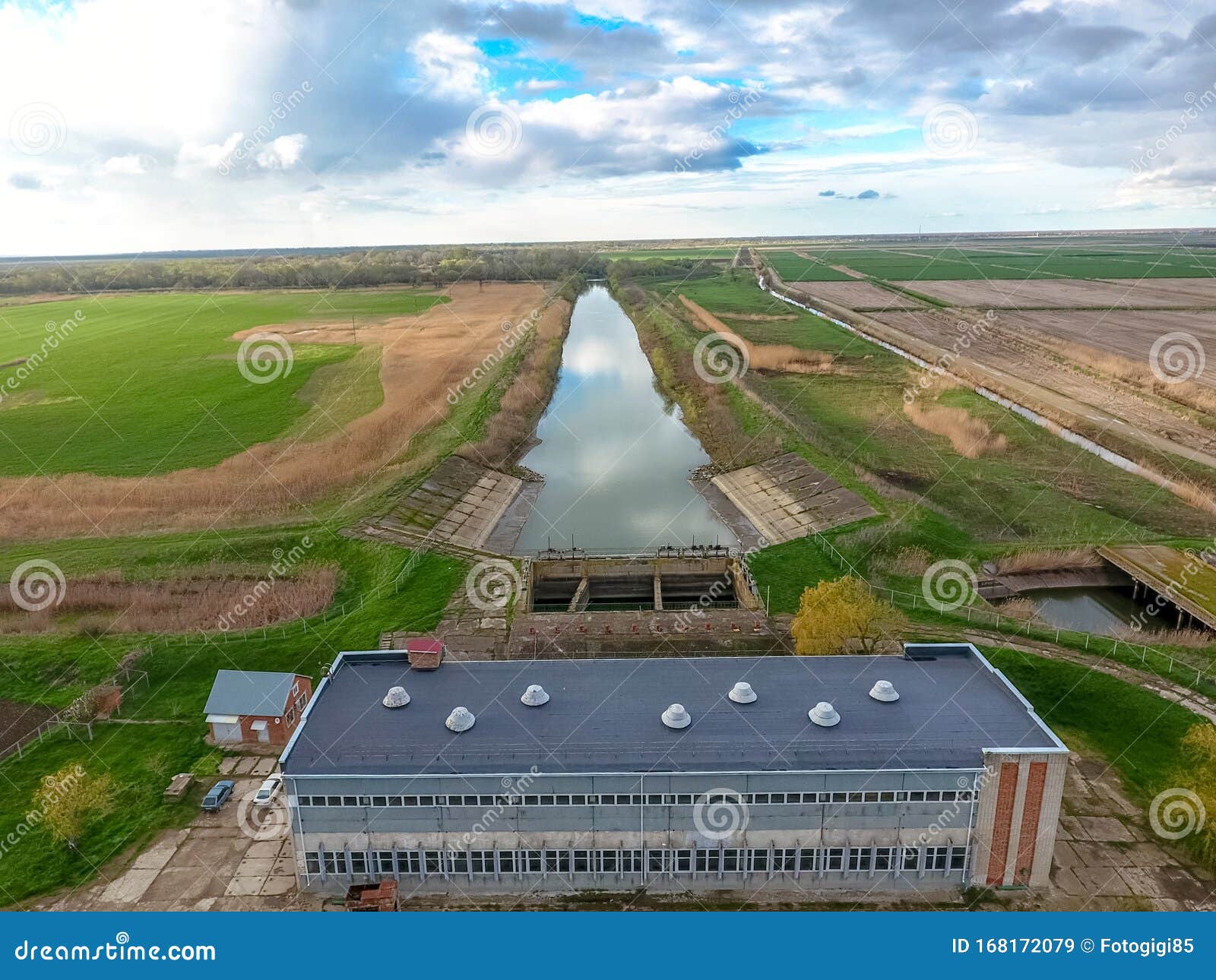 Water Pumping Station of Irrigation System of Rice Fields. View Stock