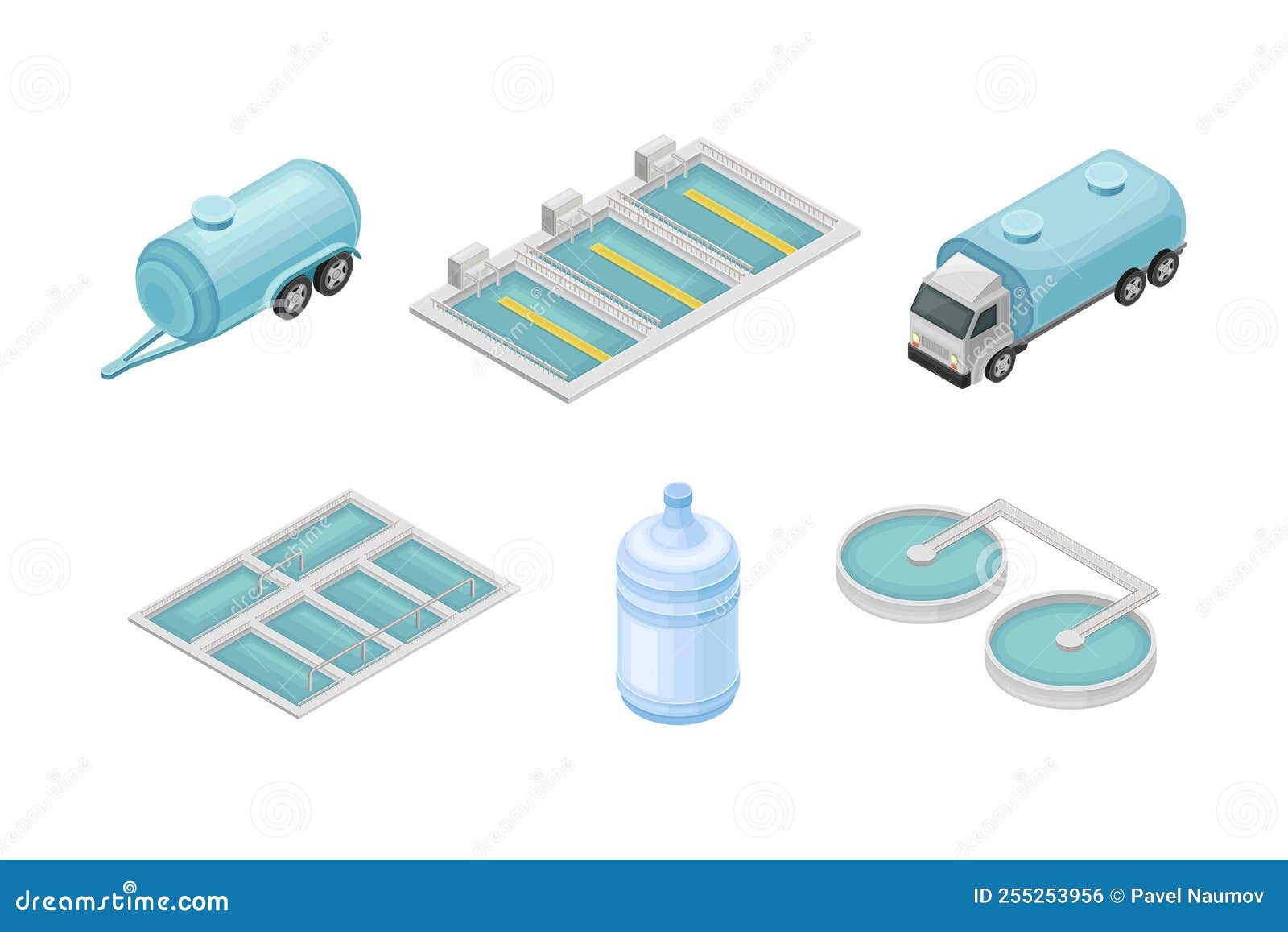 Water Purification Process with Liquid in Bottle and Basin Isometric