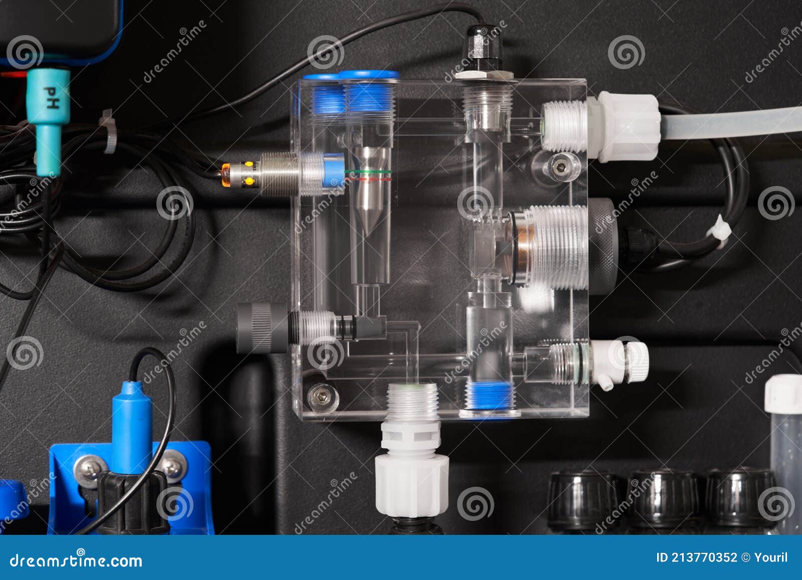 Water Quality Control Station Solution for Swimming Pools Stock Photo