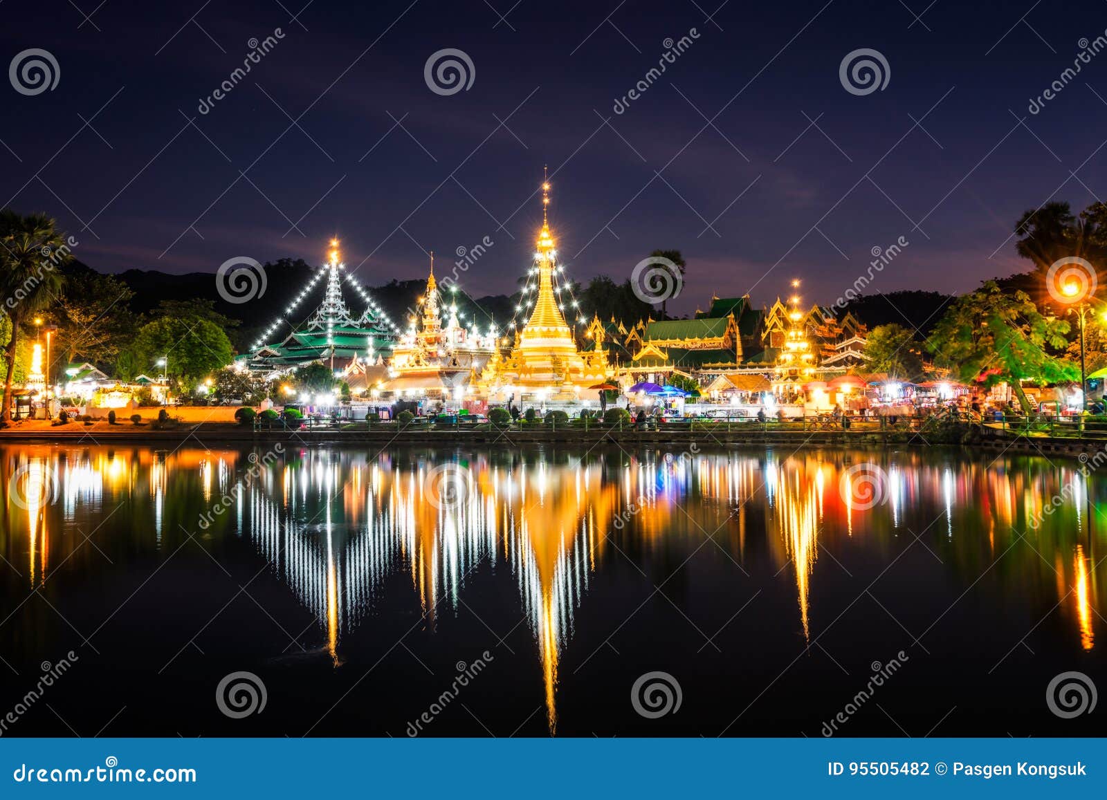 water reflections of wat phra that nhong jong kham temple