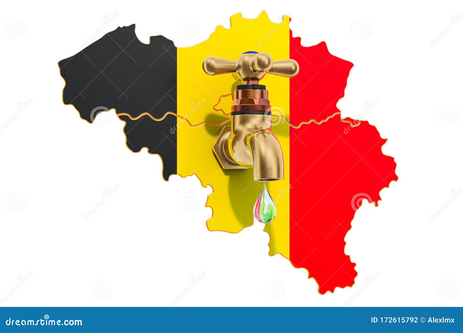 Water Resources, Drinking Water Of Belgium Concept, 3D Rendering Stock