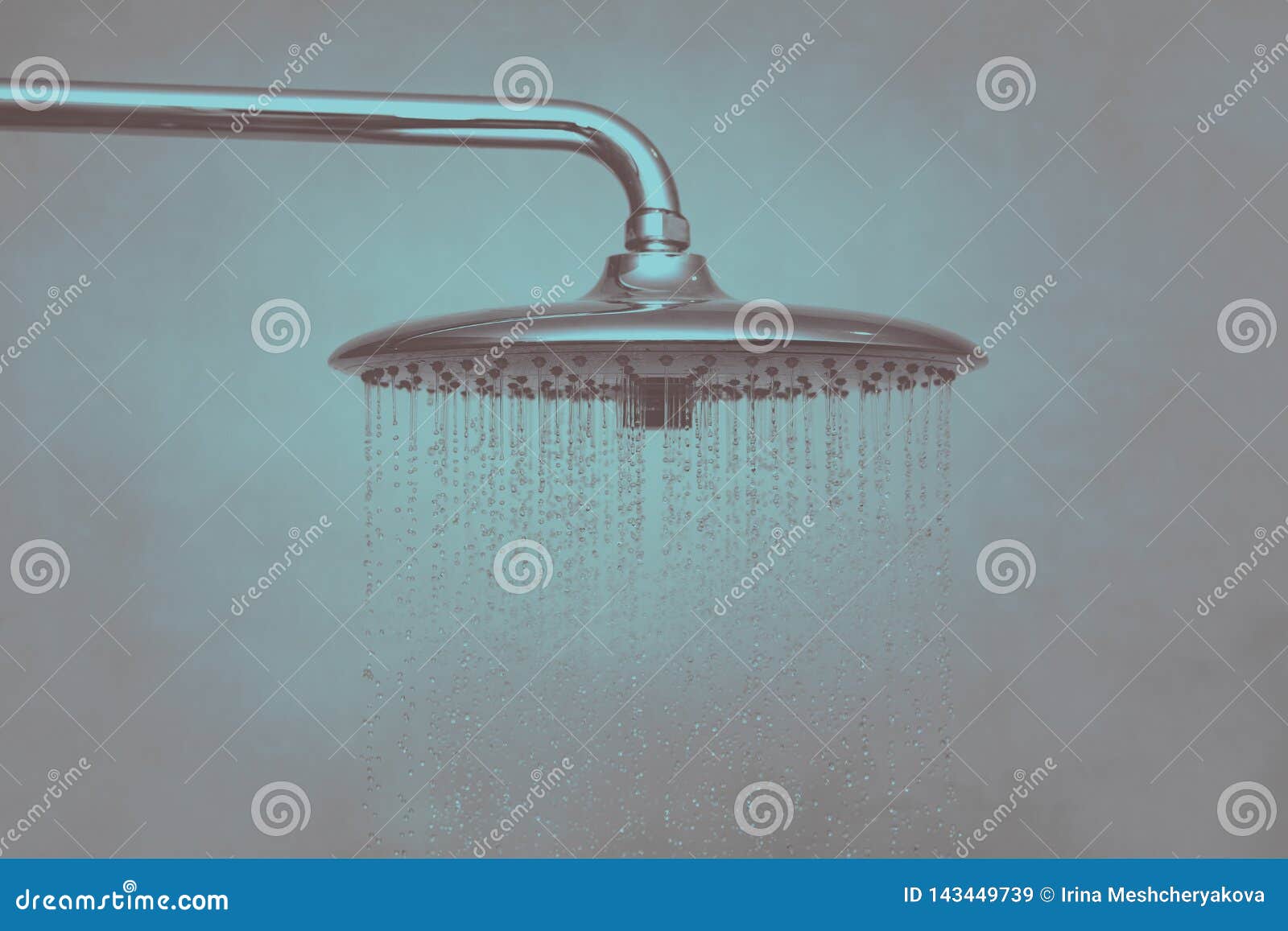 Water Running From Shower Head And Faucet In Modern Bathroom Rain