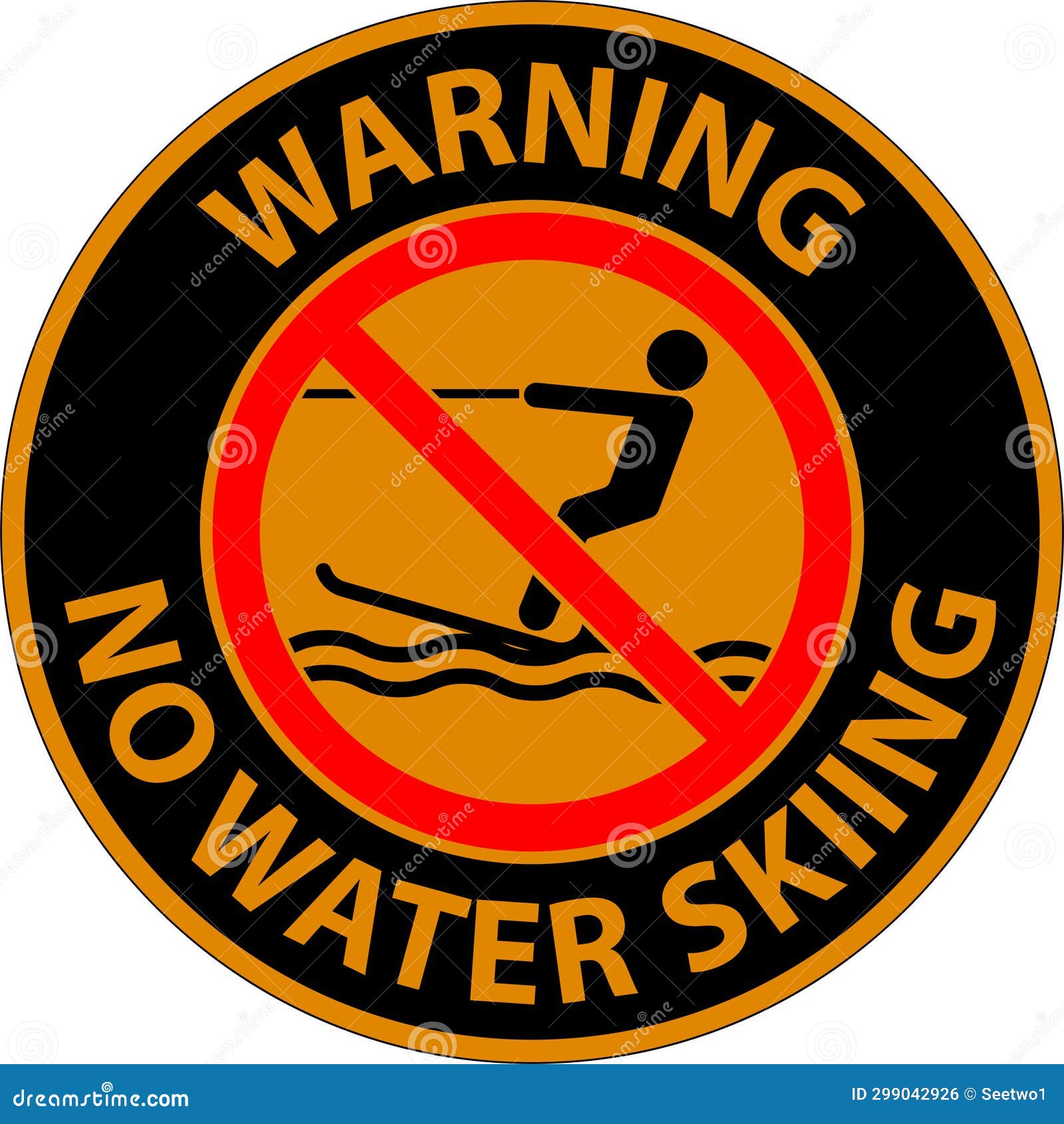 Water Safety Sign Attention, No Water Skiing Stock Vector