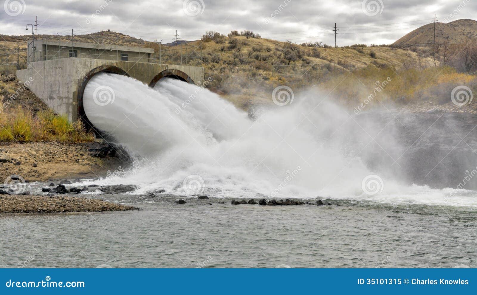 Water Shoots Out of a Dam into a River Stock Image Image of nature, hills 35101315